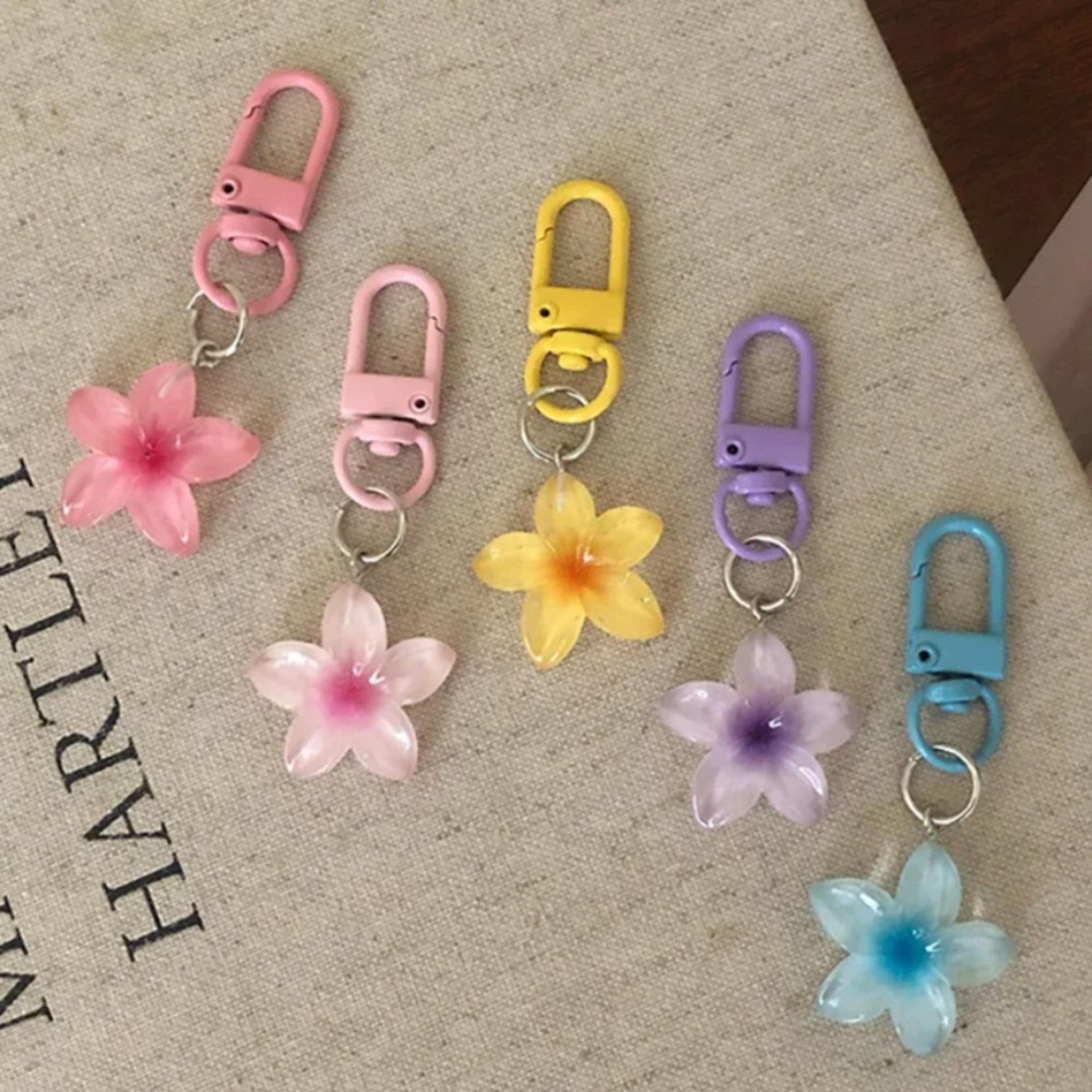 cute flower keychain resin floral keyring jelly bag charm for bags, backpacks & keys