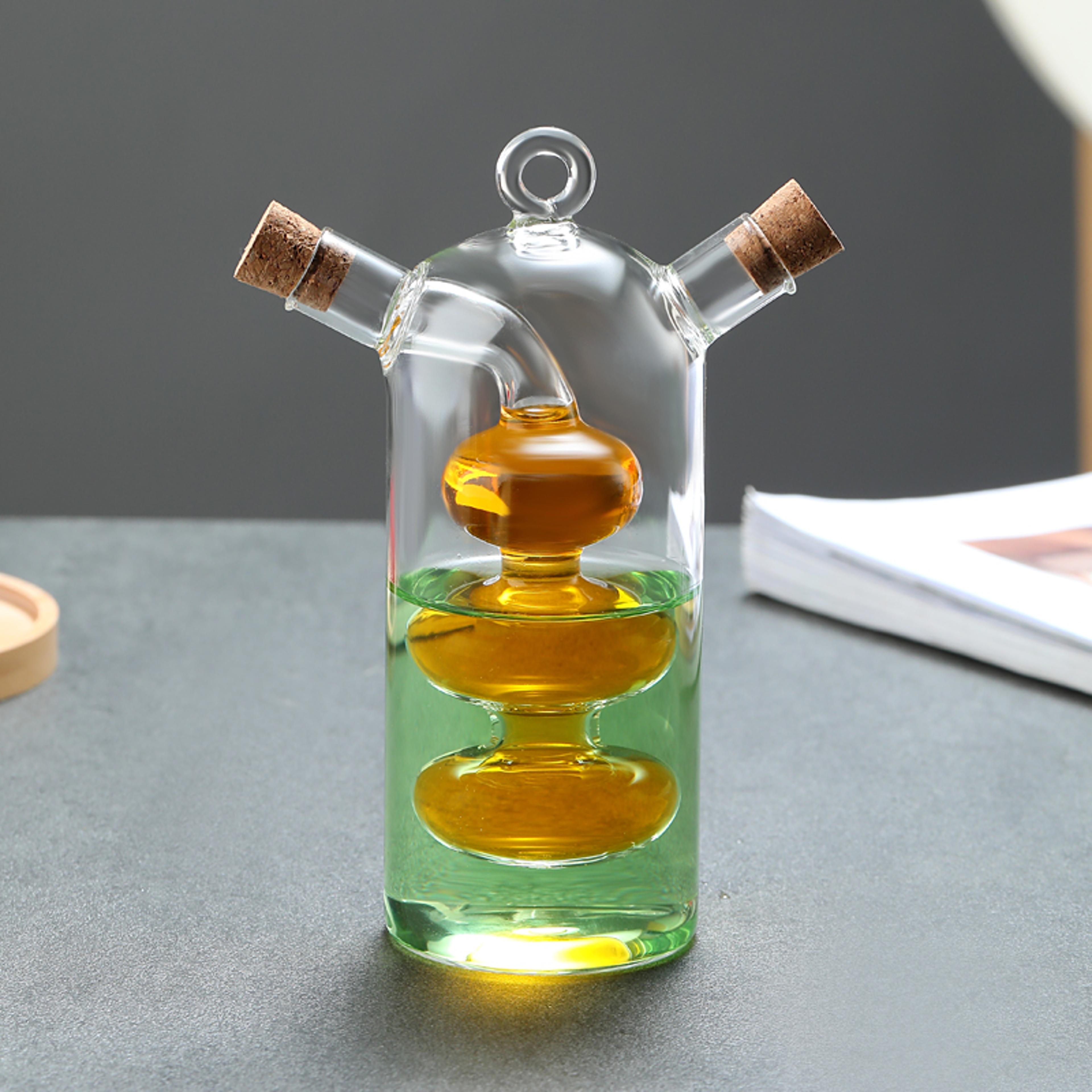 oil and vinegar dispenser glass bottle with dual chamber leakproof kitchen condiment container