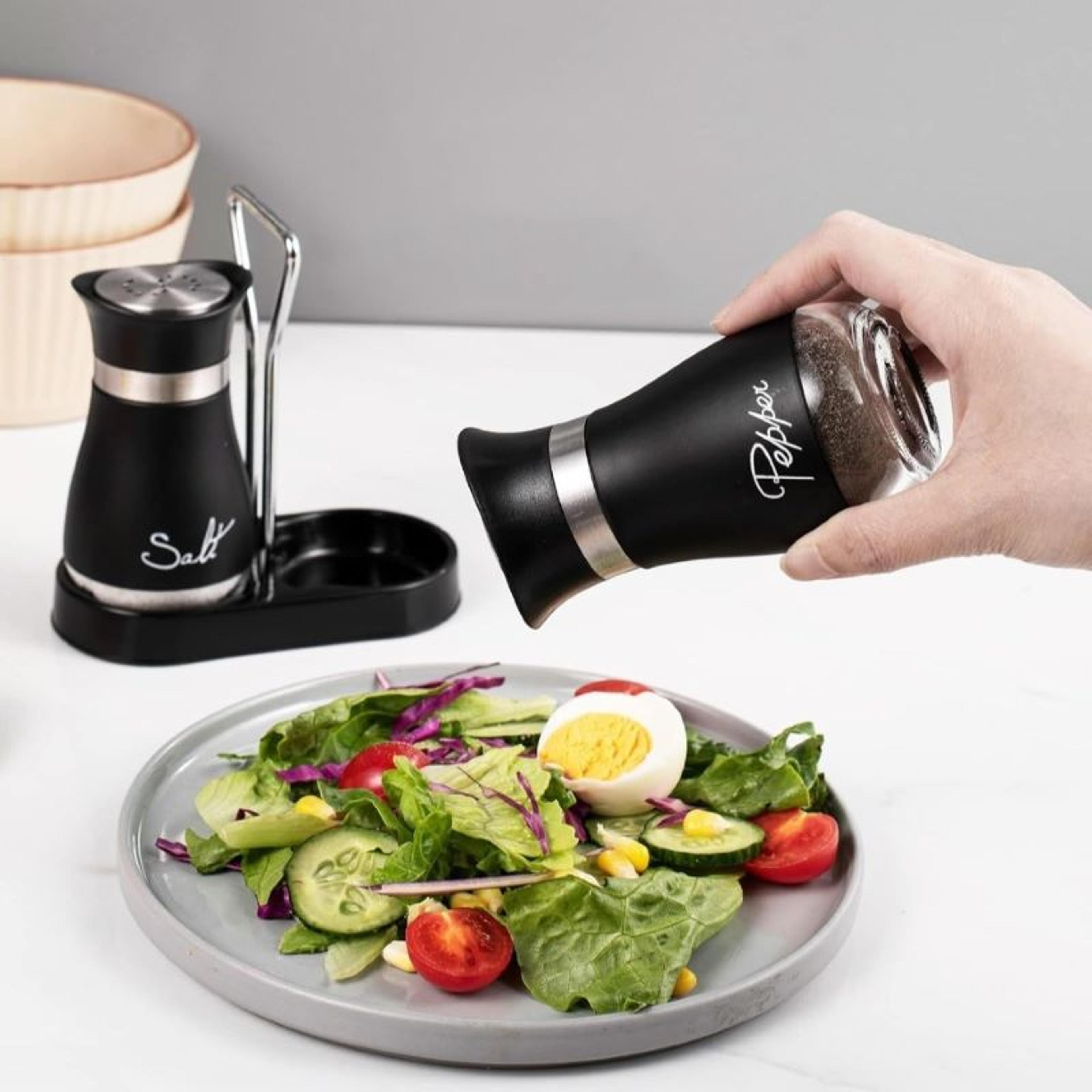 premium glass spice jars with stainless steel seasoning bottle holder refillable salt and pepper shakers