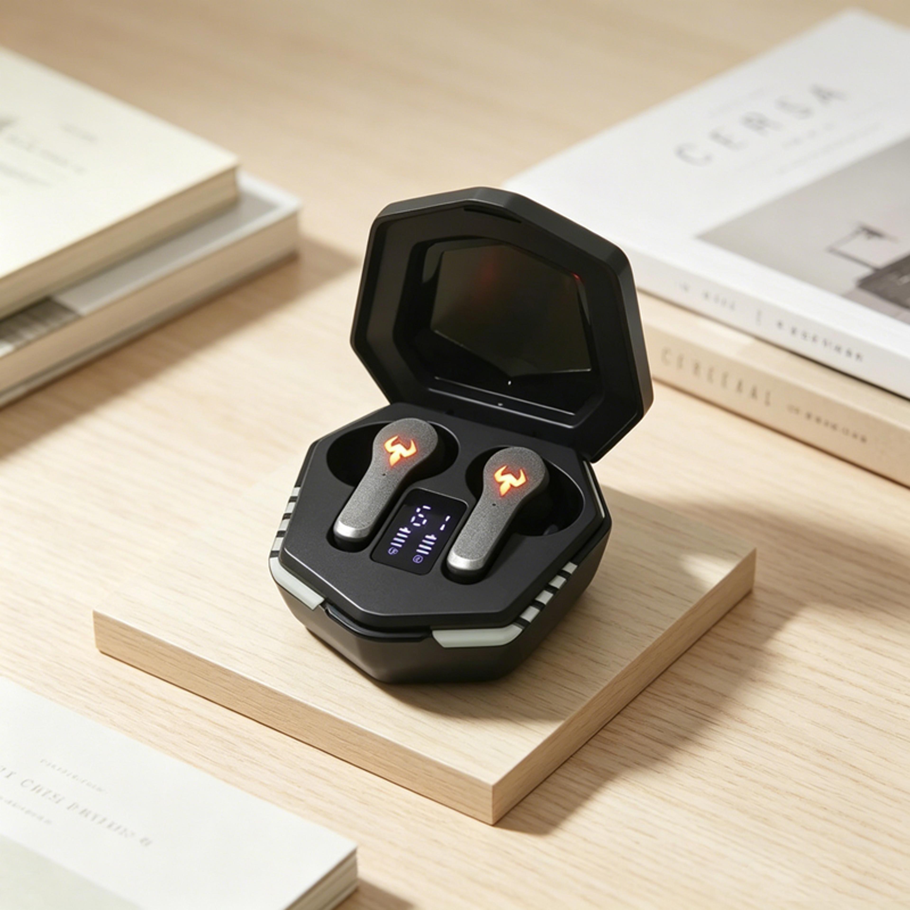 pulse sync bluetooth earbuds with led display charging case for gaming, music & calls