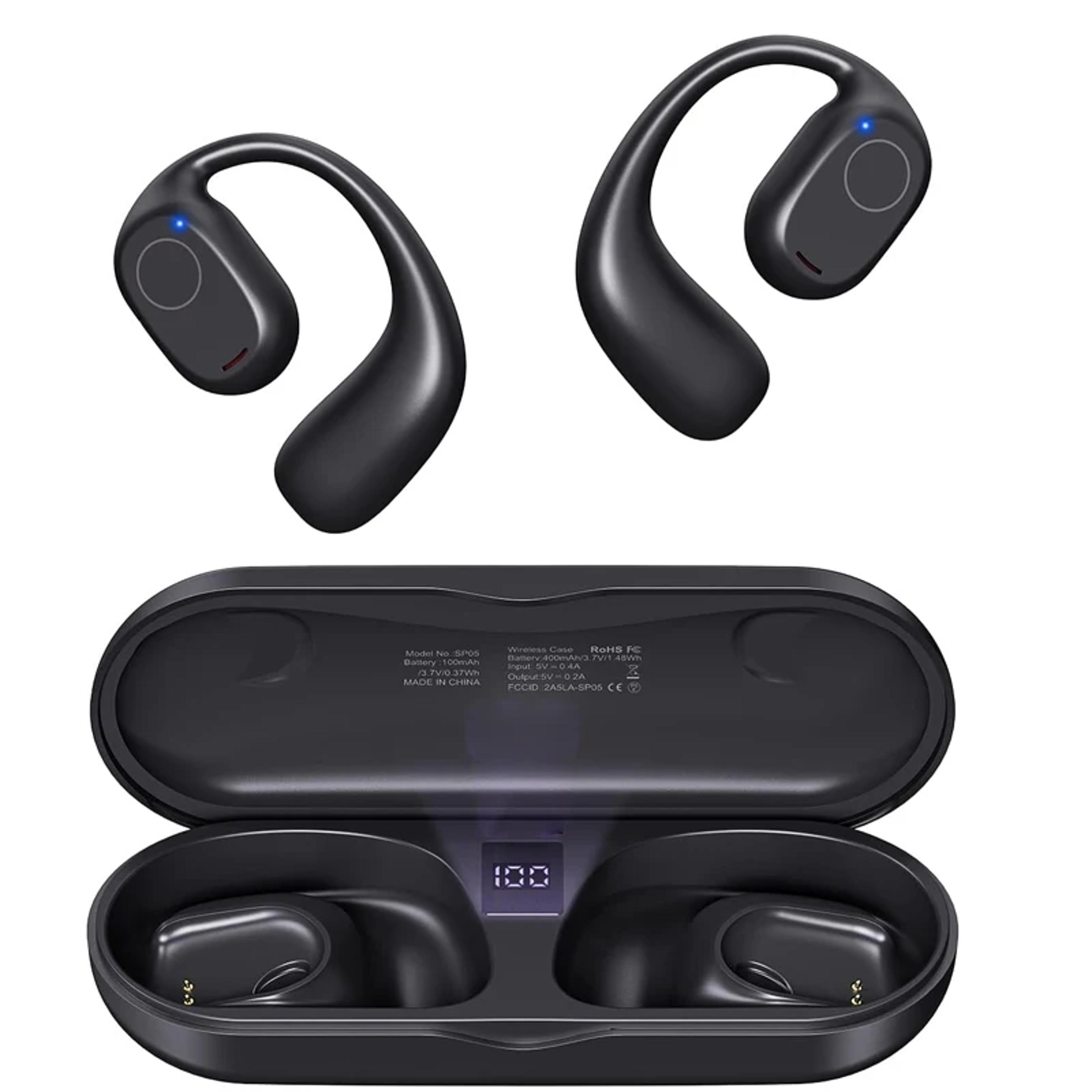 open ear bluetooth sports earbuds with digital display & playtime wireless headphone