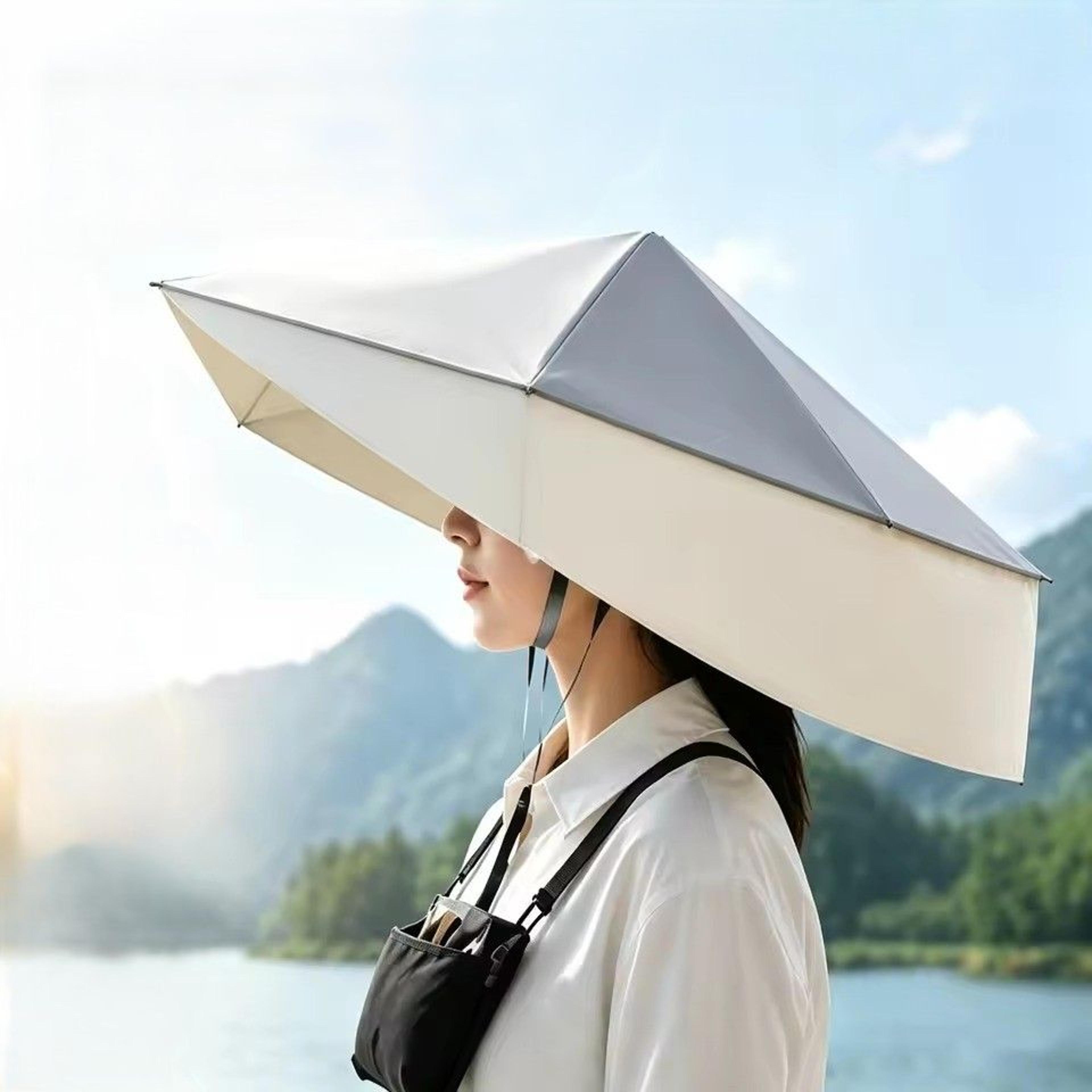 umbrella hat hands free foldable sun shade for fishing, gardening & outdoor work