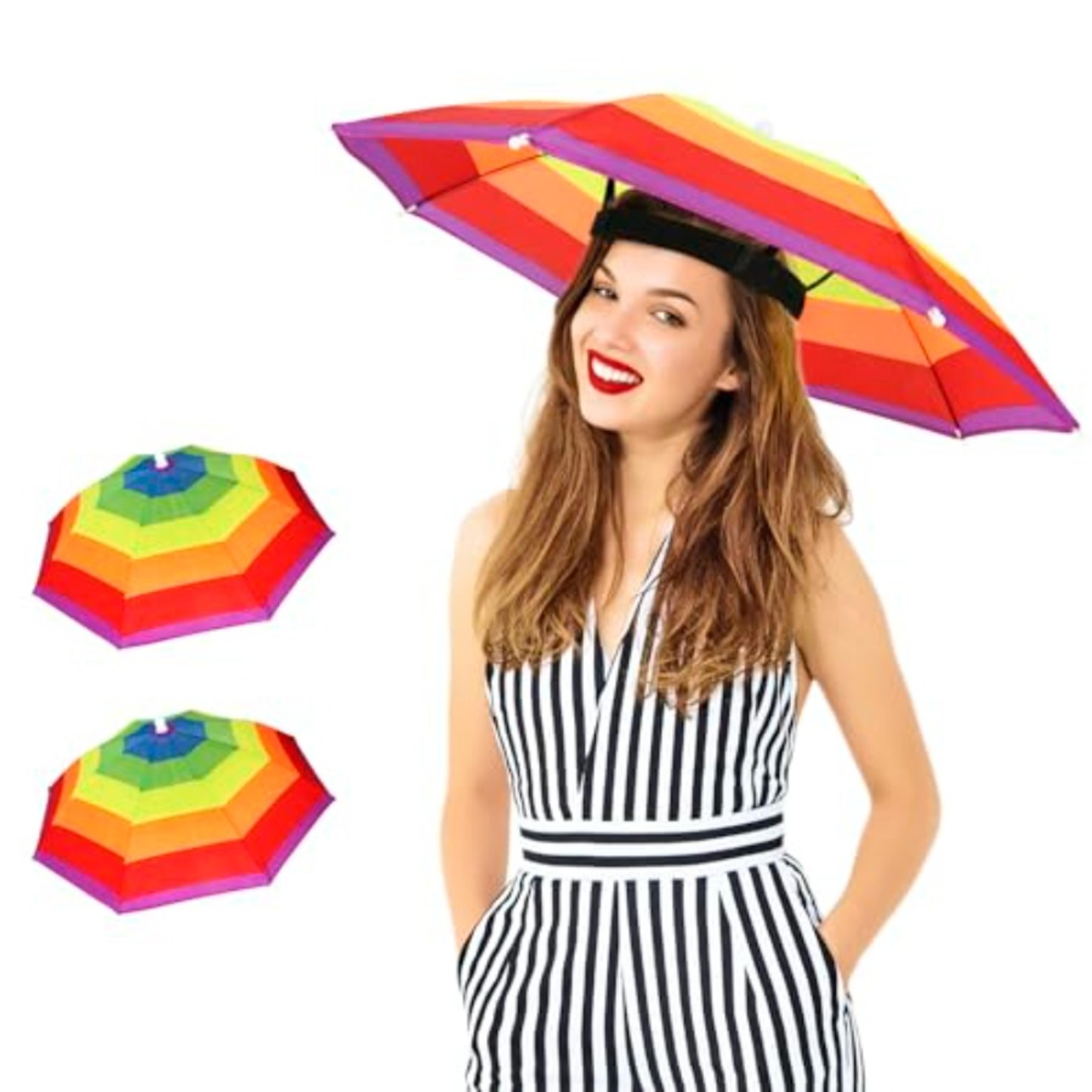 umbrella hat hands free sun & rain hat with adjustable headband for fishing, gardening & beach