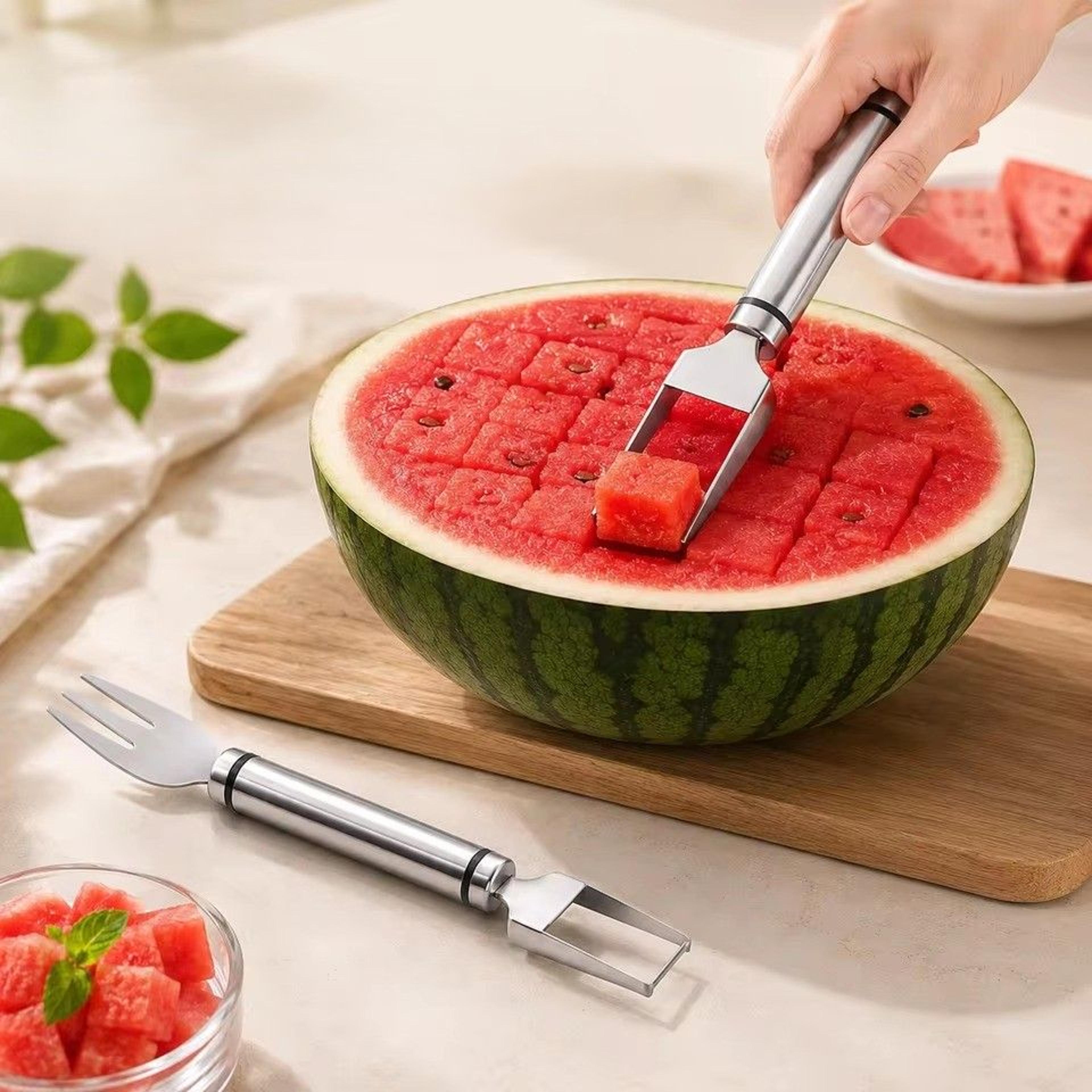stainless steel fruit fork & fruit cutter portable fruit slicer kitchen gadget