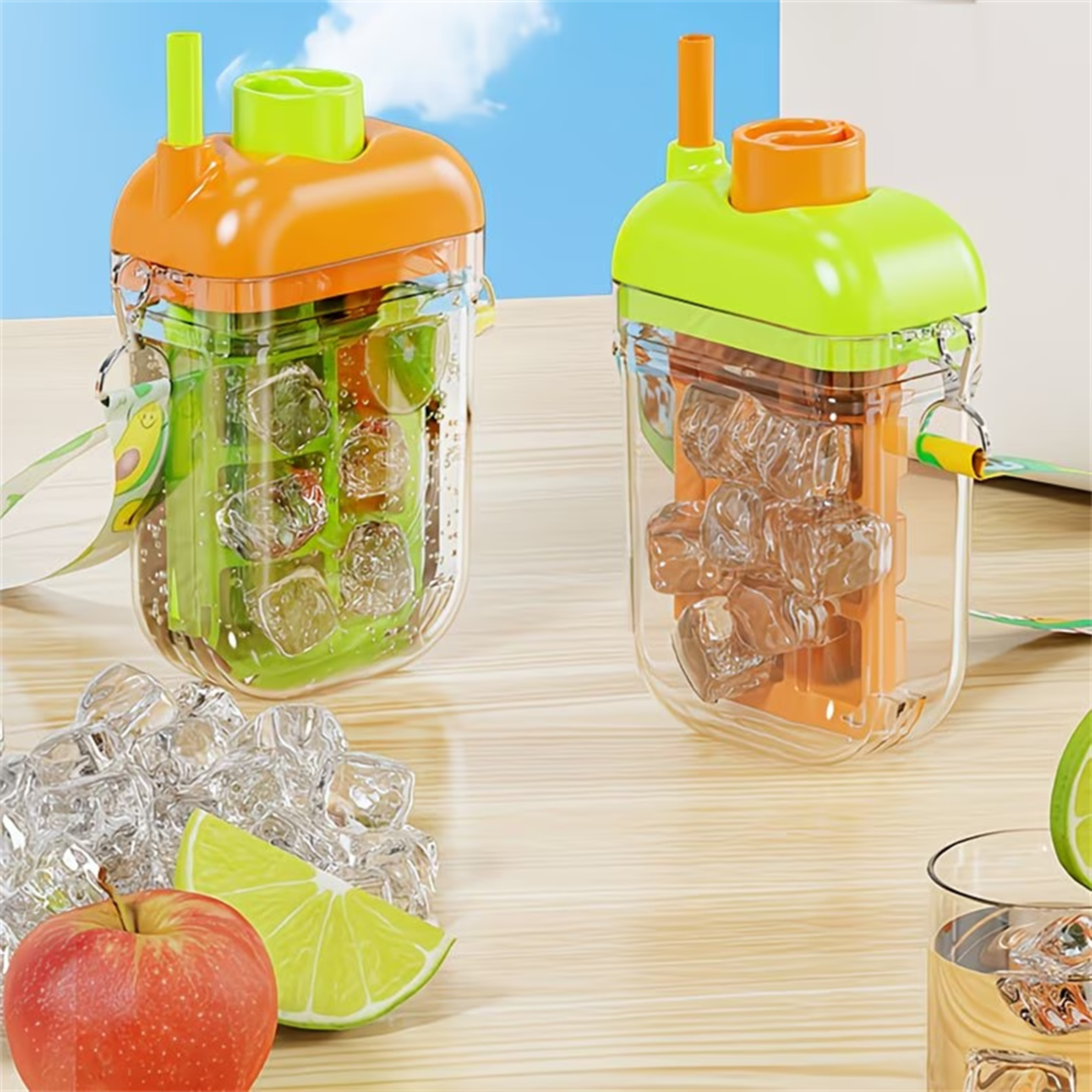 ice cube bottle with straw portable ice maker water bottle leakproof travel cup