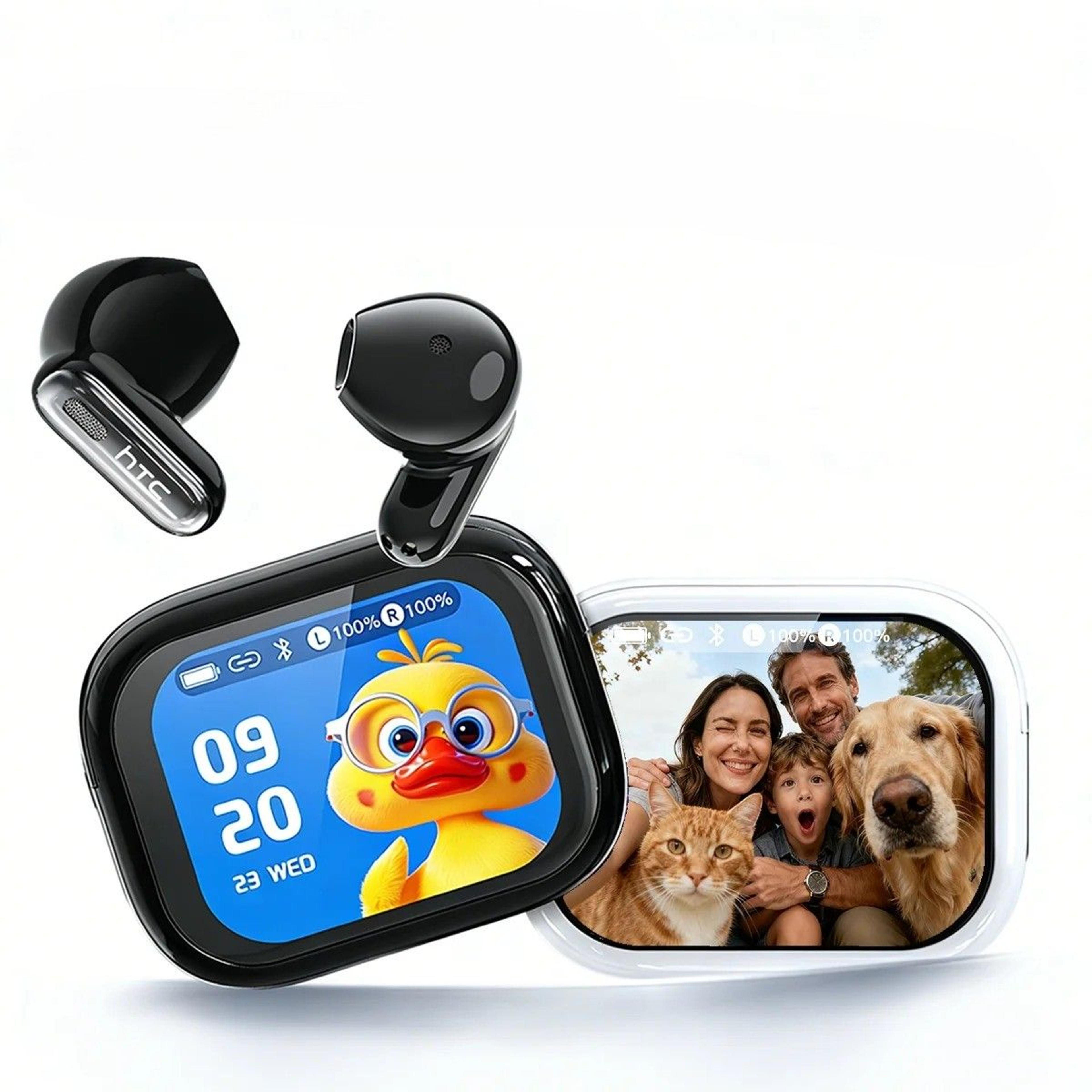 touch screen wireless bluetooth earbuds with ai translator, hd display & battery