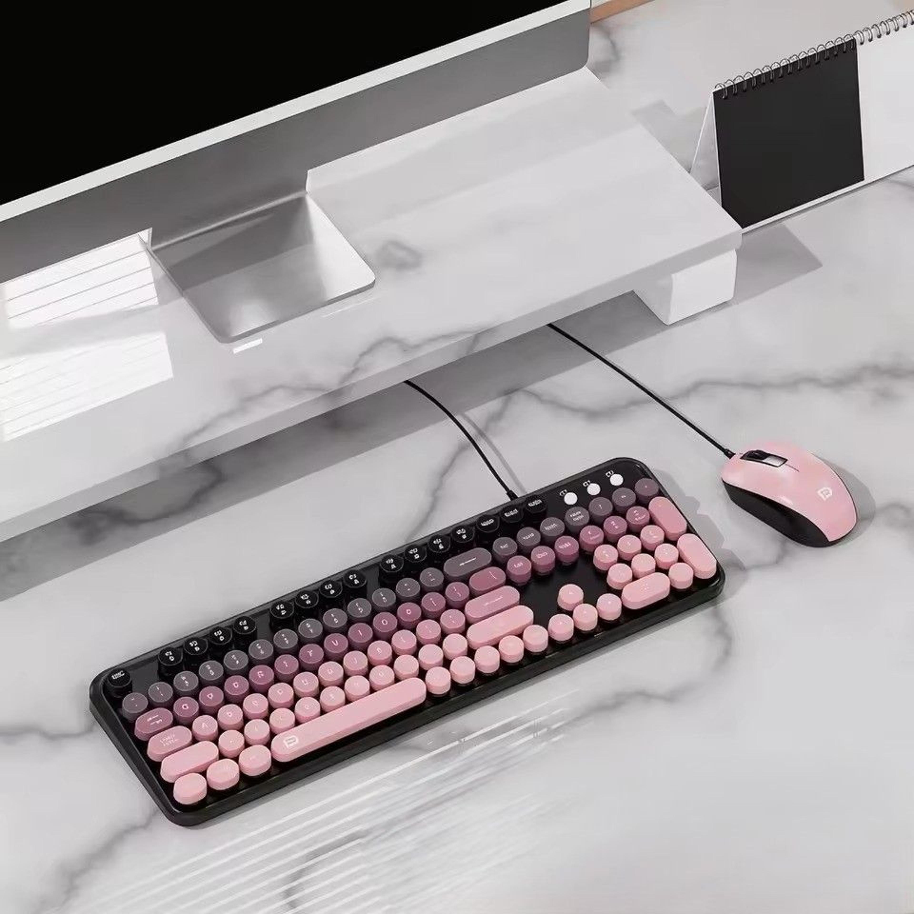 typewriter keyboard and mouse combo wired keys silent aesthetic usb set