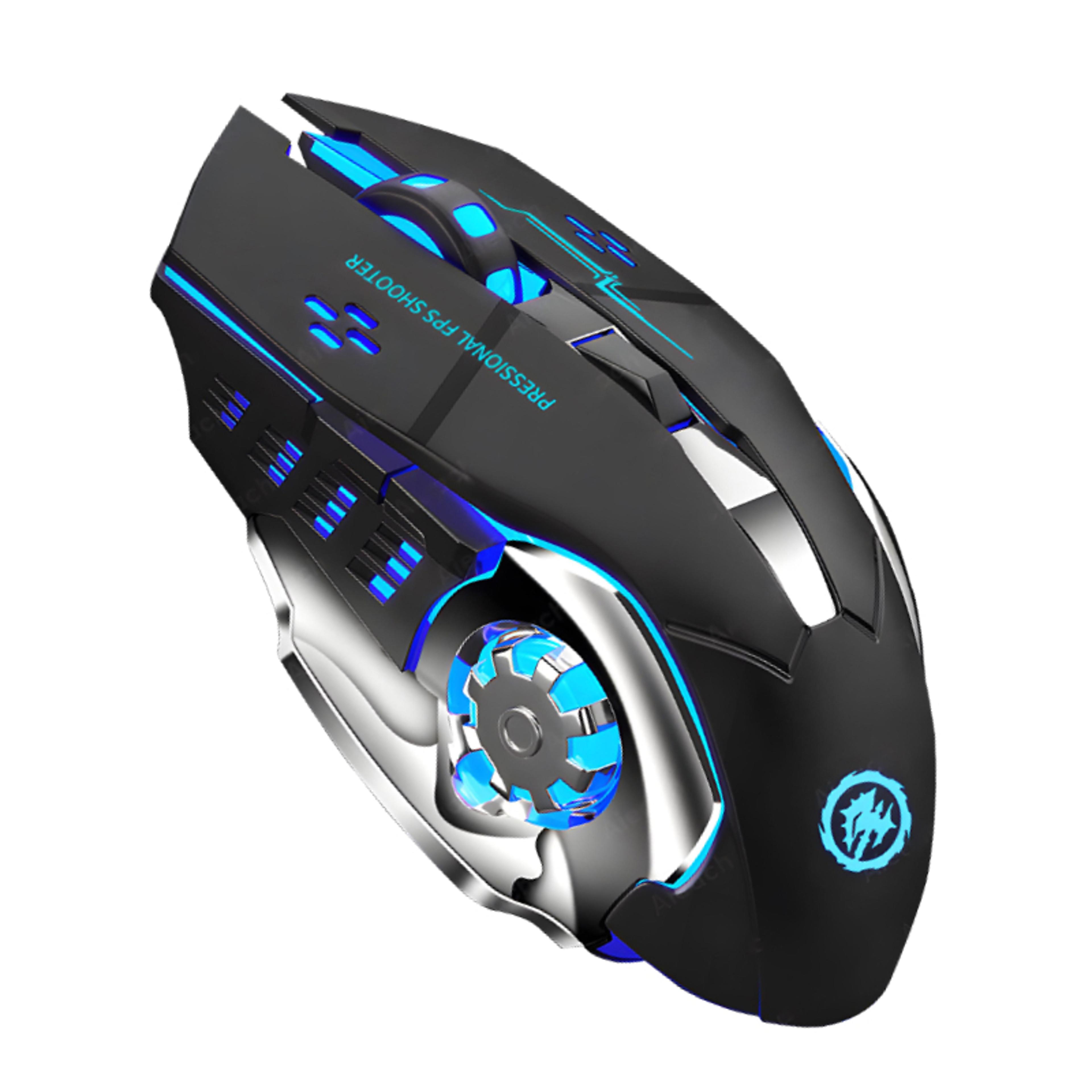 stealth glow rechargeable wireless gaming mouse with bluetooth, silent click & rgb backlight