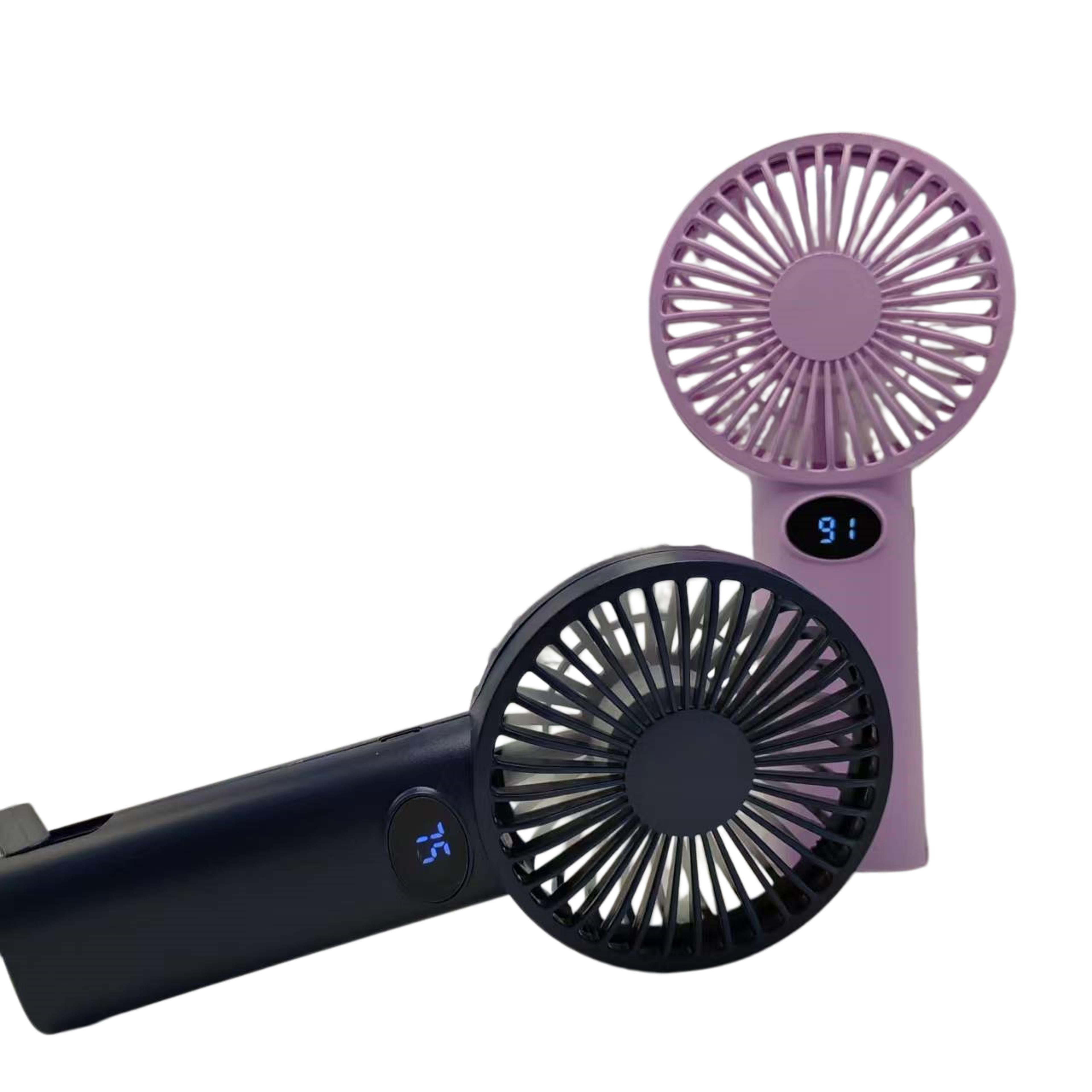 portable handheld fan with lcd display speed rechargeable mini desk fan