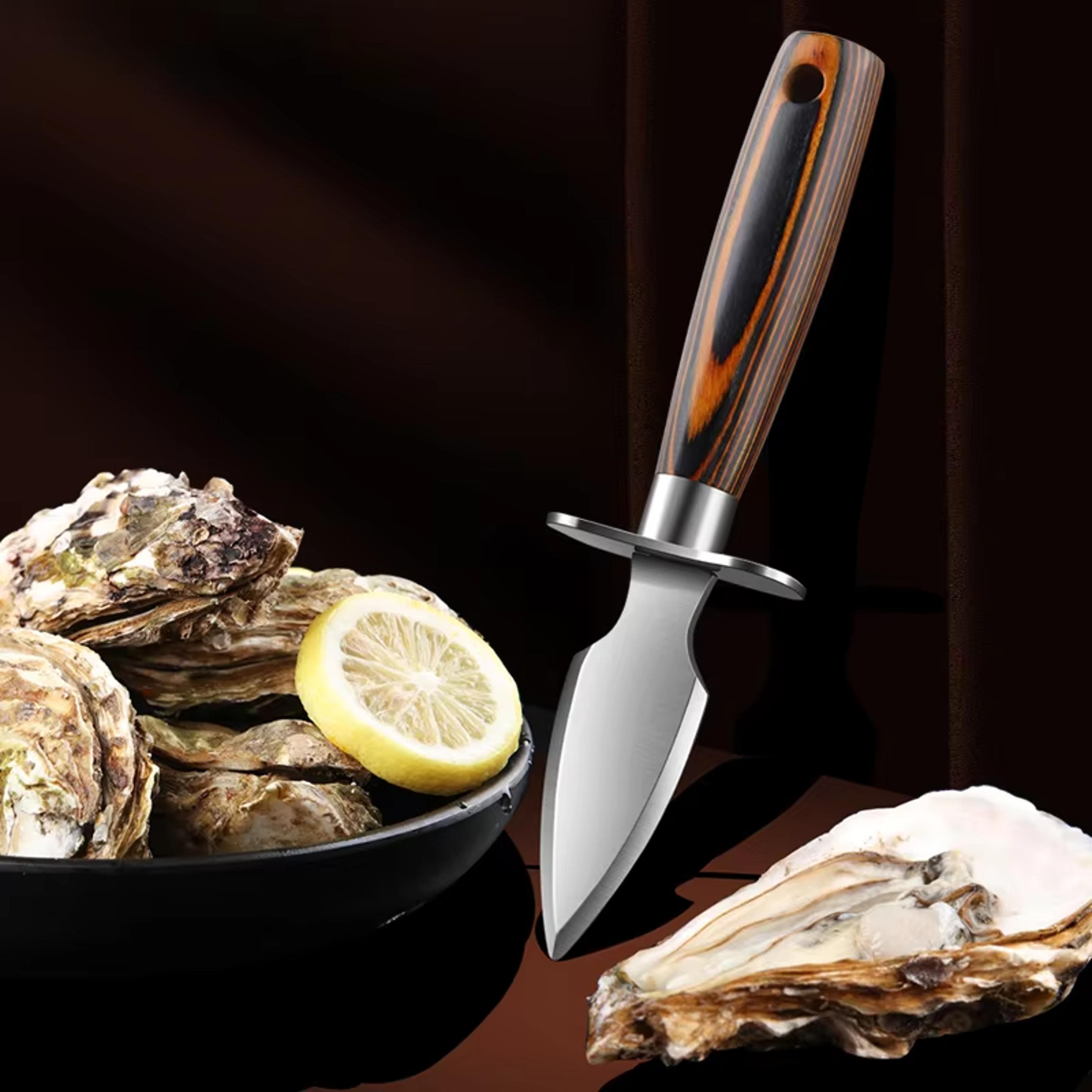 premium oyster shucking knife with wooden handle stainless steel oyster opener & clam shucker