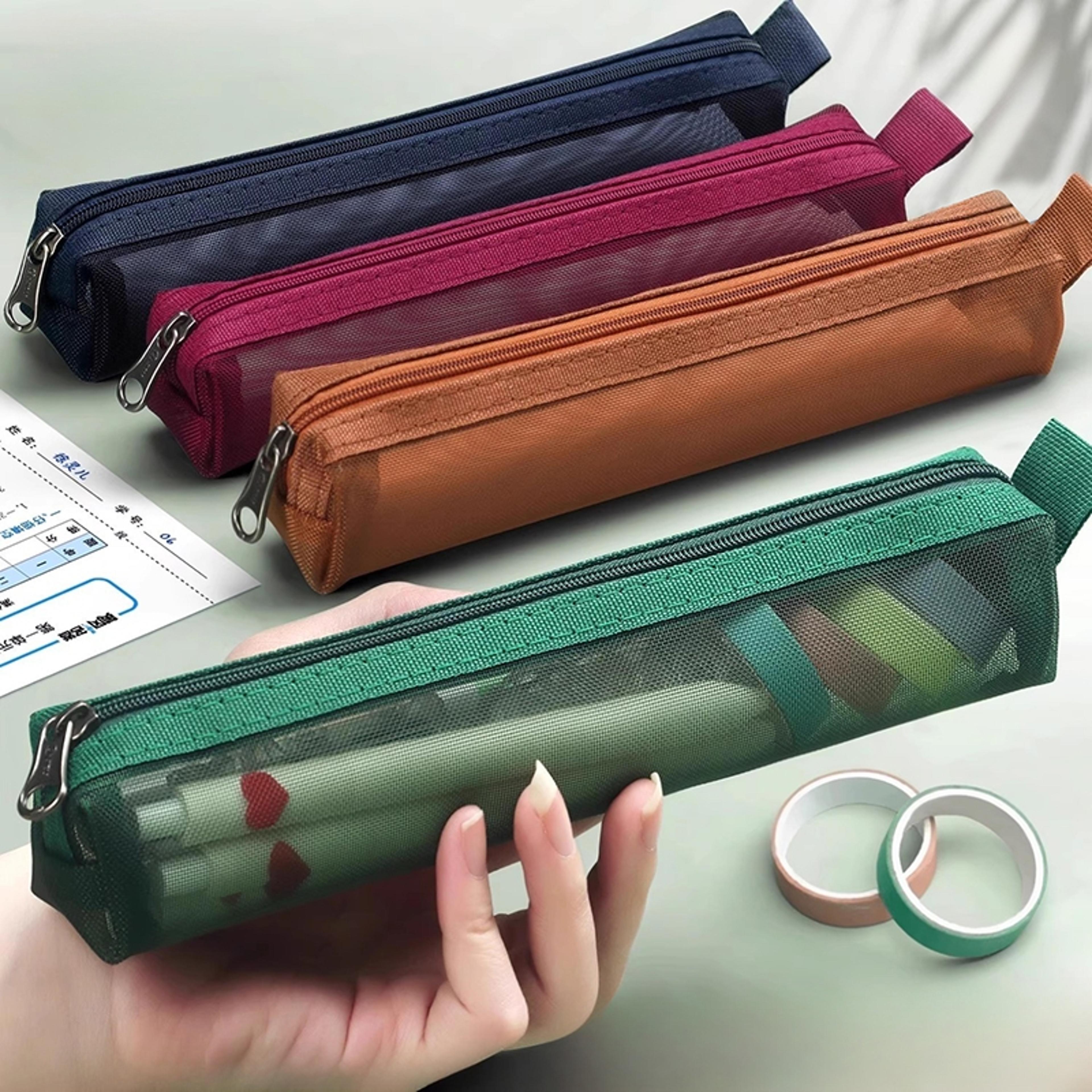portable mesh pencil case organizer with zipper for students, back to school backpack essentials