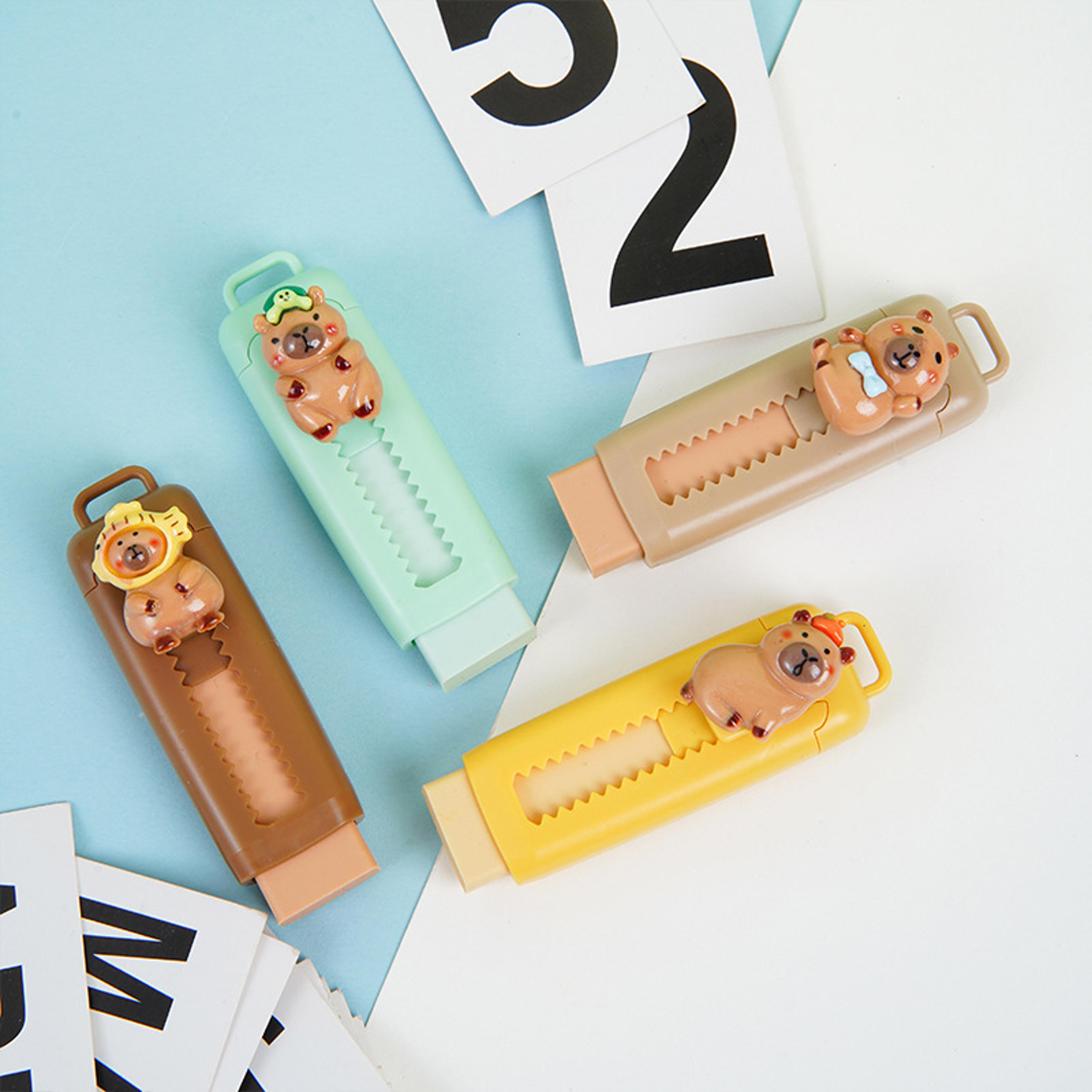 kawaii capybara eraser retractable rubber eraser for kids and students with back to school backpack
