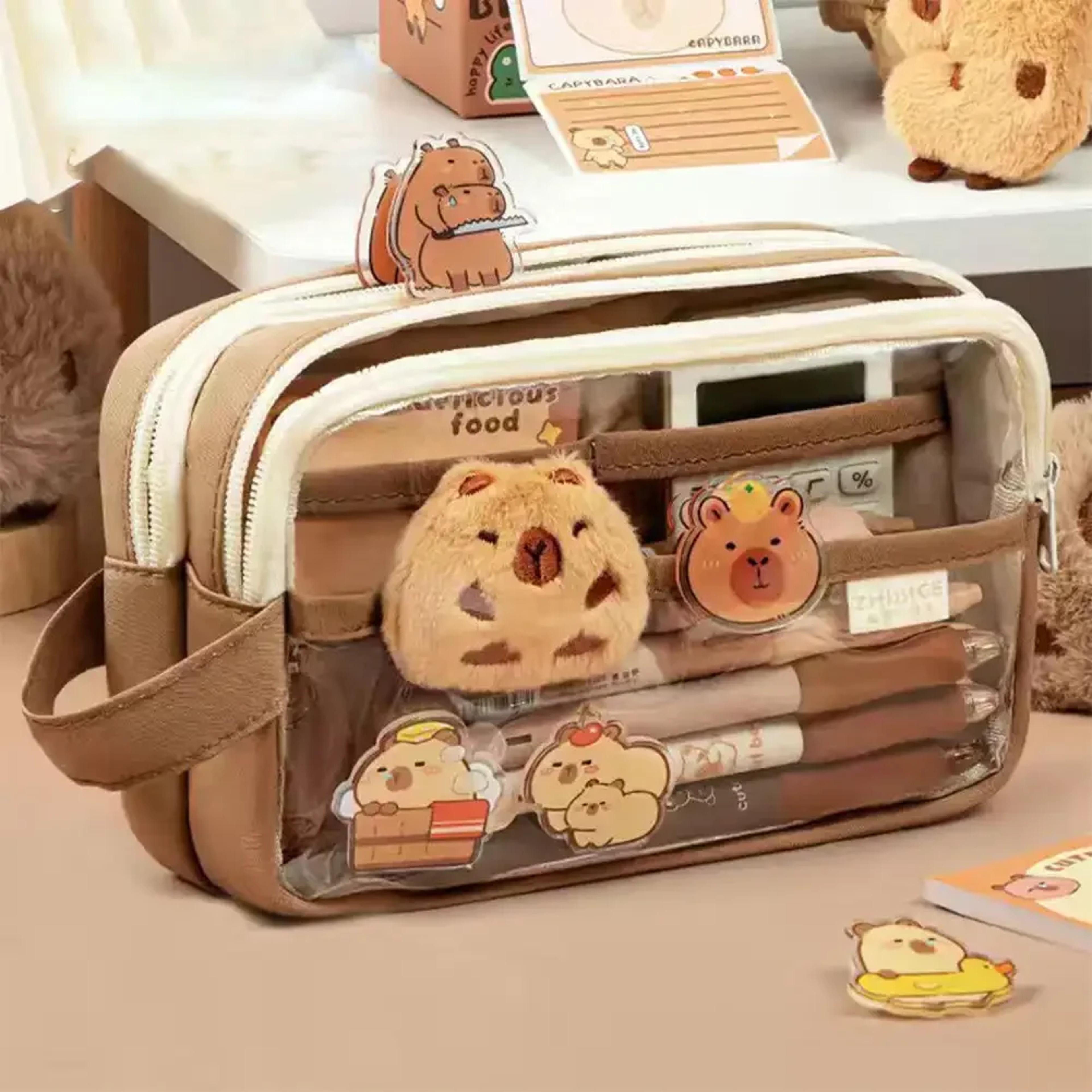 capybara clear pencil case with memo pad & pins for back to school backpack organization