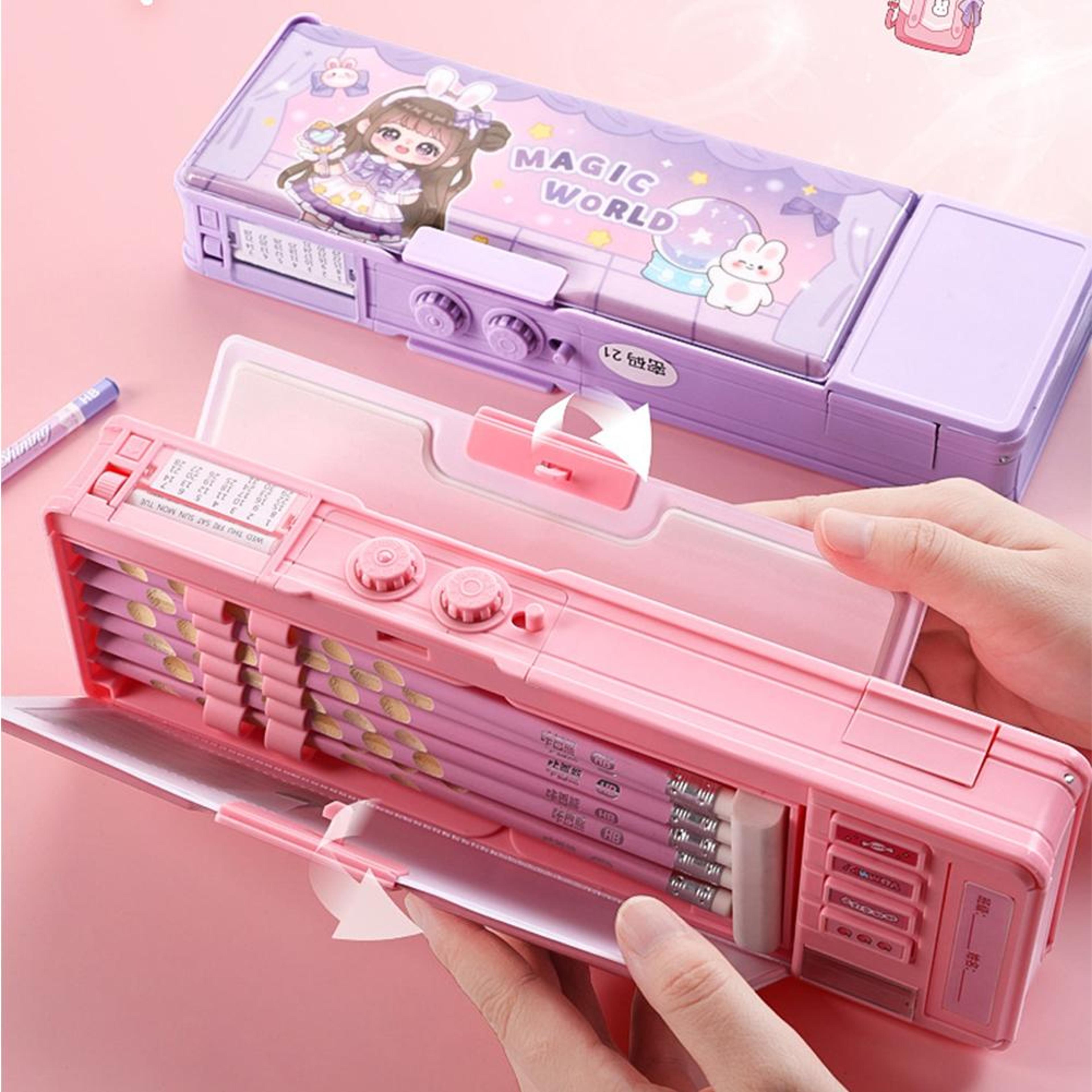 smart password lock pencil case with double layer storage for students back to school backpack essential organizer