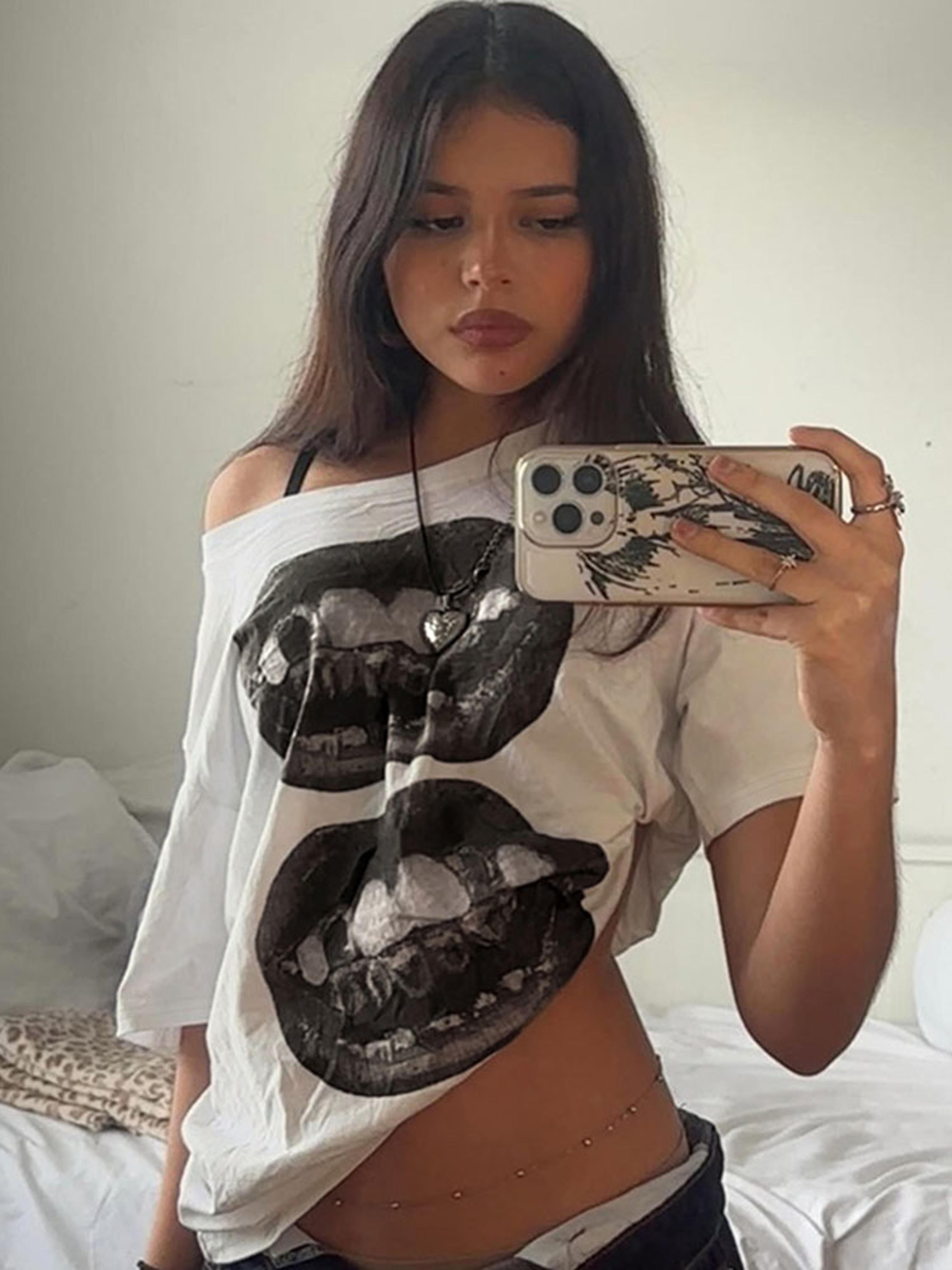 oversized graphic t shirt for women hip hop mouth print loose fit streetwear tee