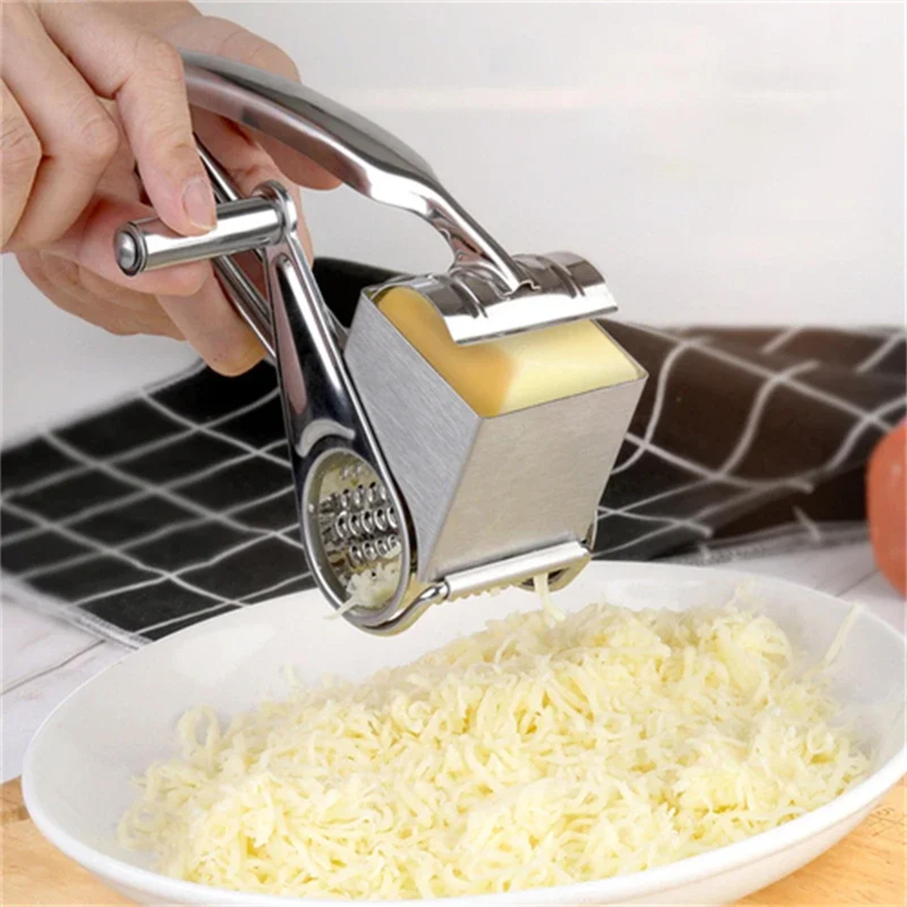 rotary cheese grater with stainless steel blades for fast kitchen prep