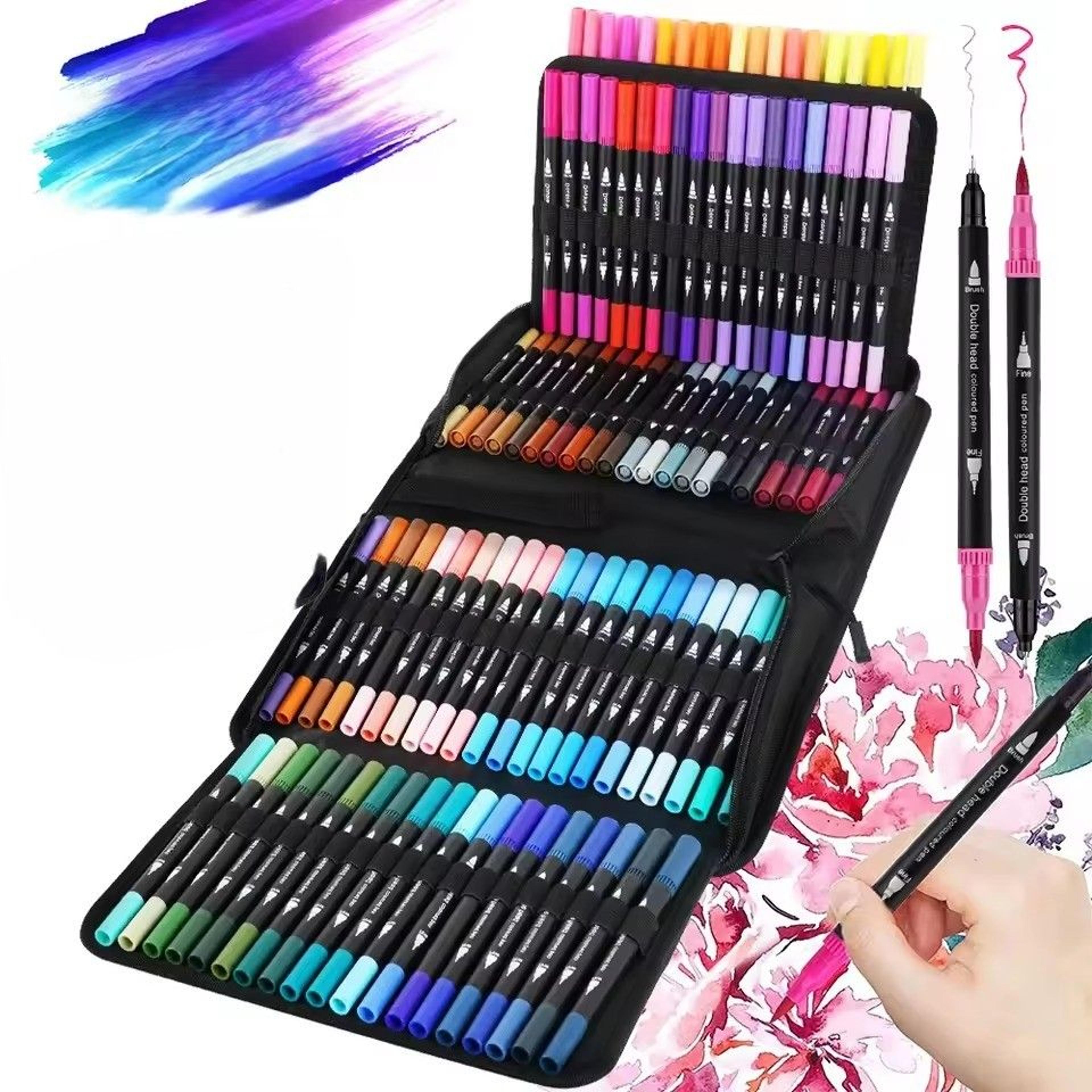 professional watercolor brush pens dual tip art markers set for drawing, back to school coloring & calligraphys