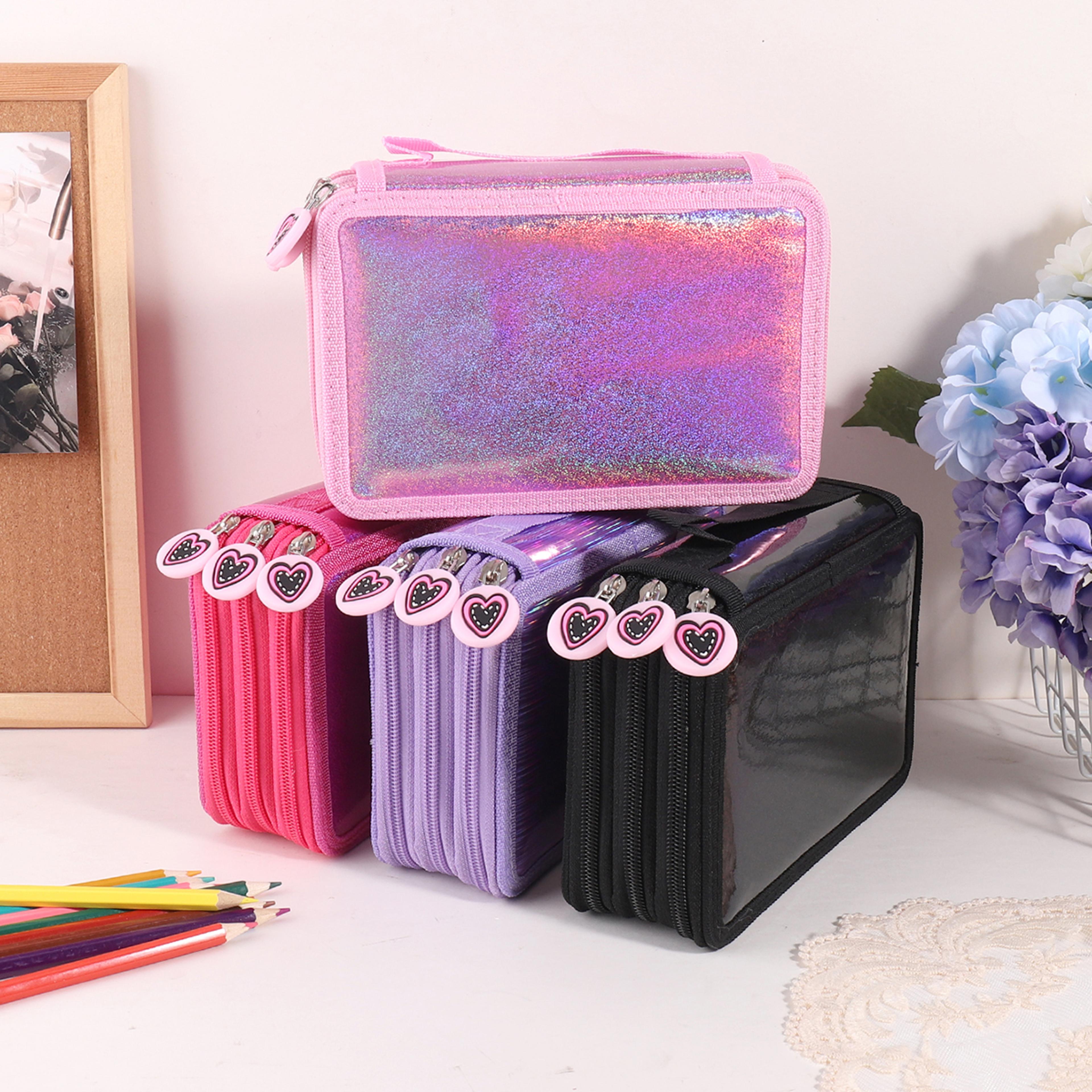 glossy heart pencil case for girls back to school multi compartment cute pencil case organizer