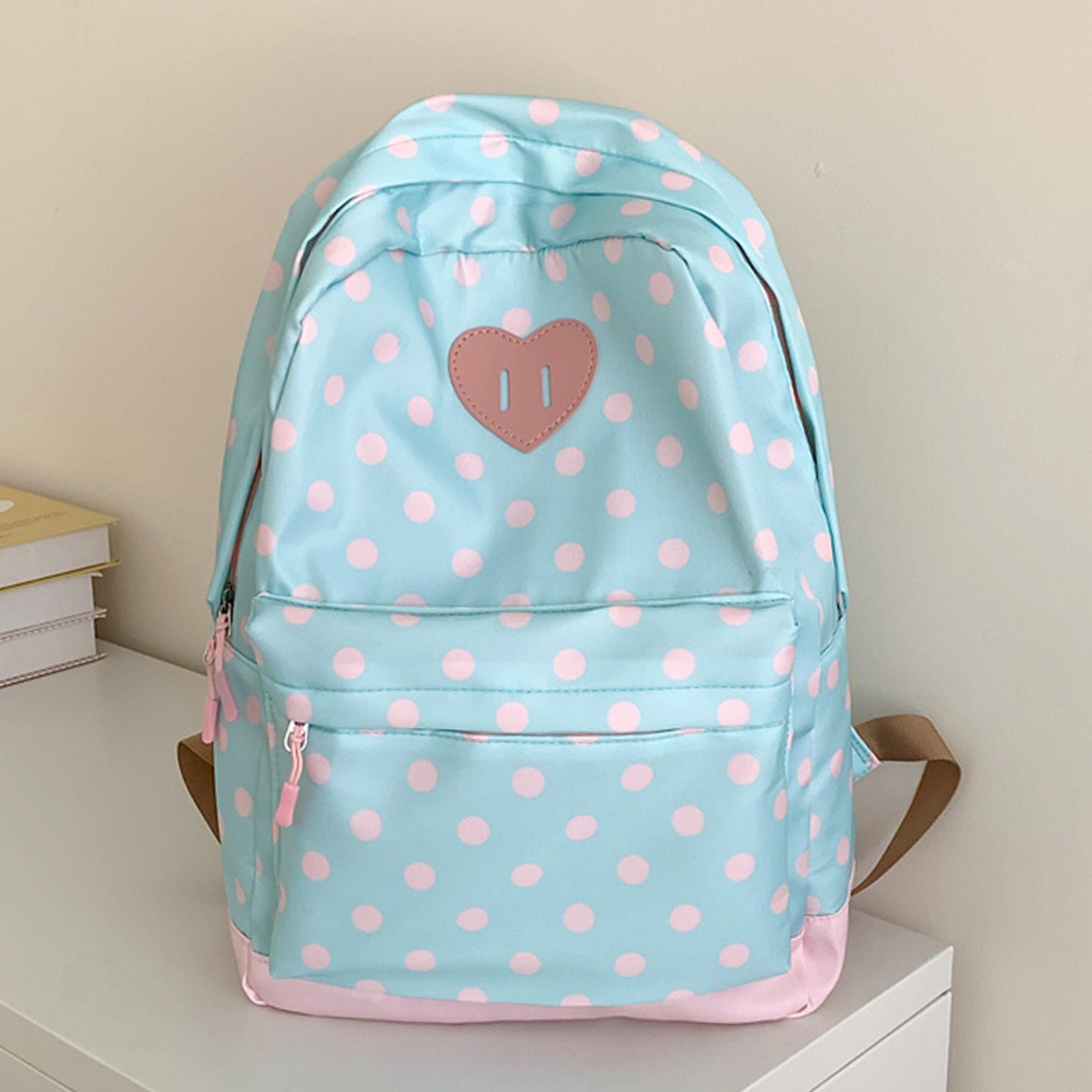 cute nylon polka dot back to school backpack with multiple pockets for girls travel college commute