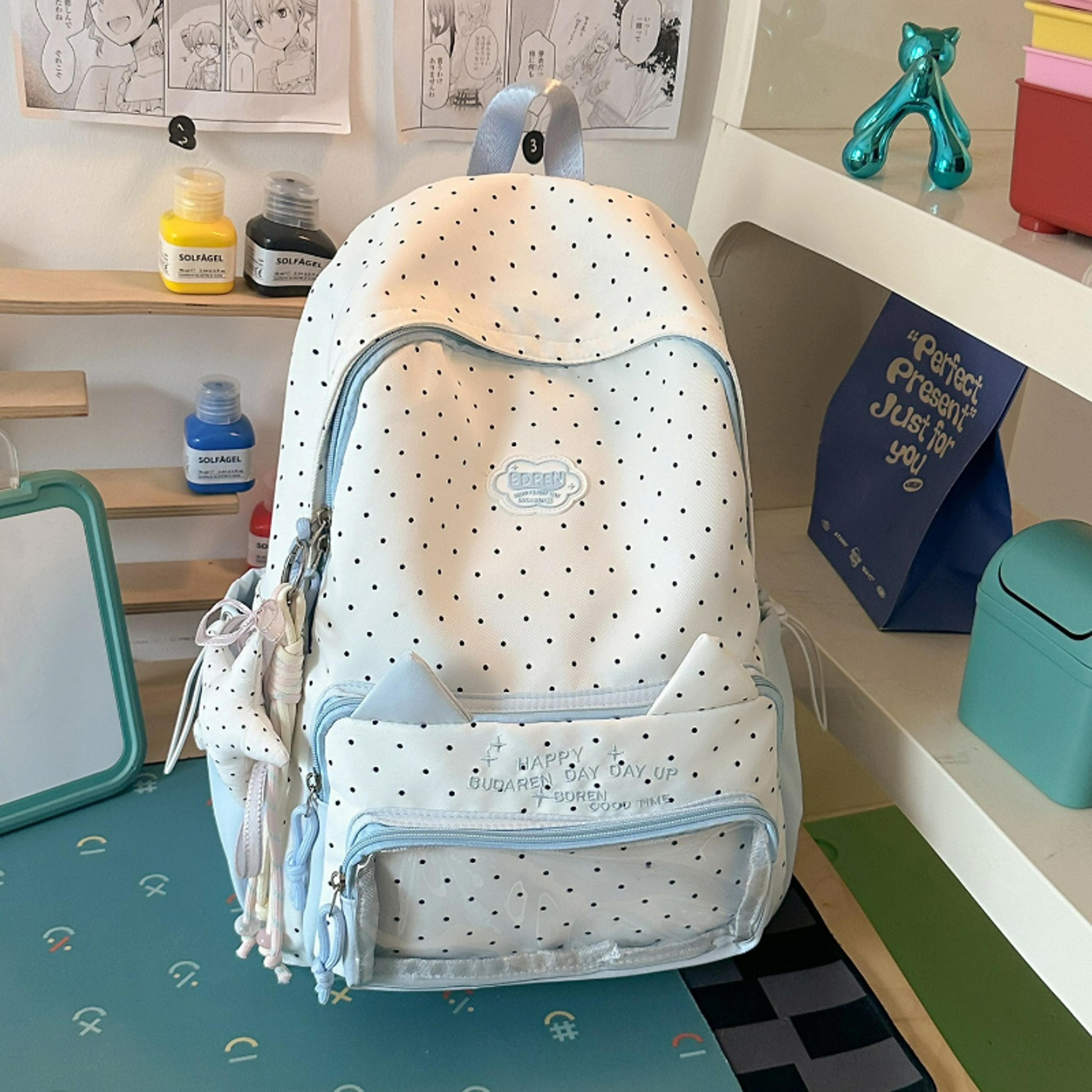 back to school cat ear ita bag backpack for girls lightweight nylon preppy school backpack