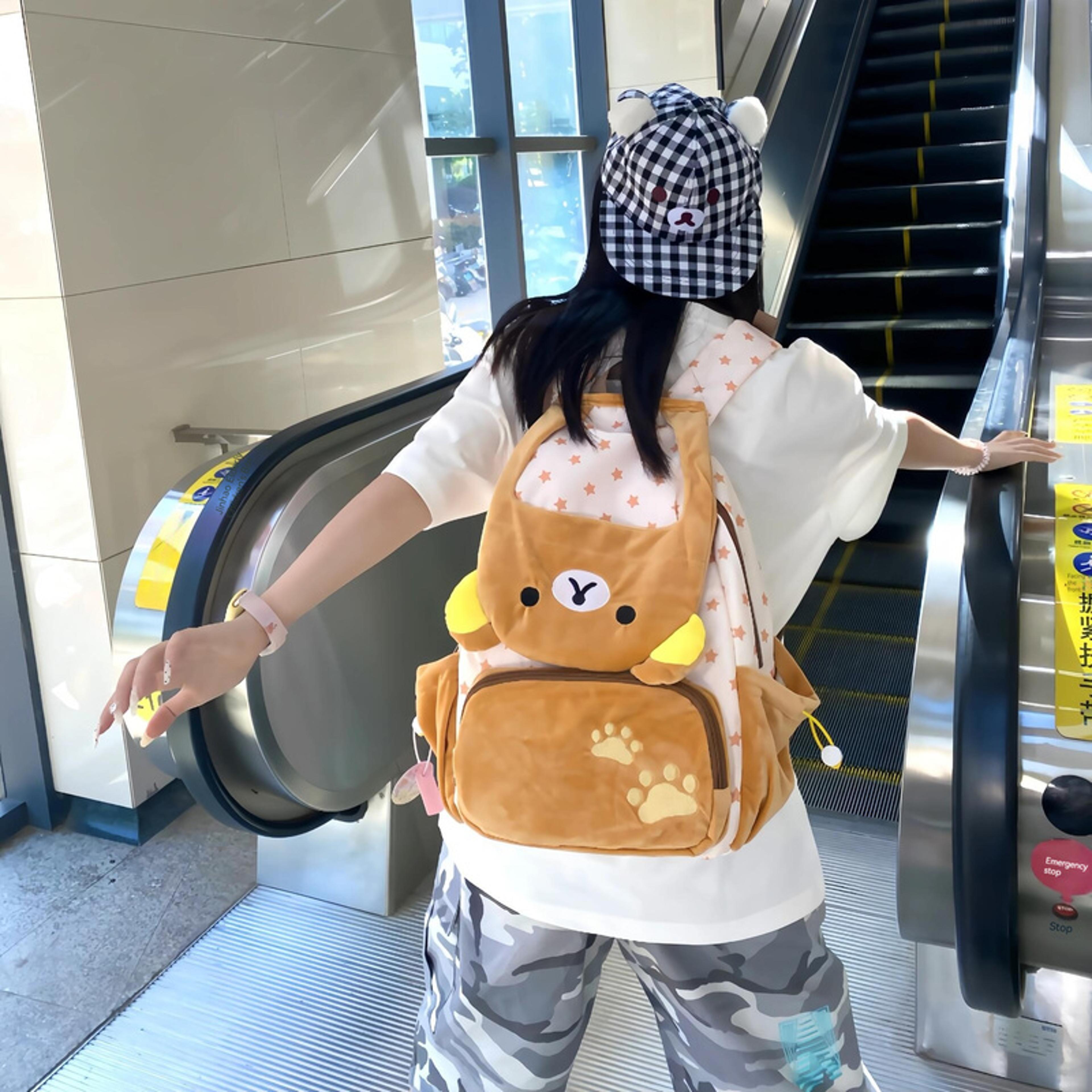rilakkuma back to school plush backpack large capacity kawaii school backpack cute bear bookbag