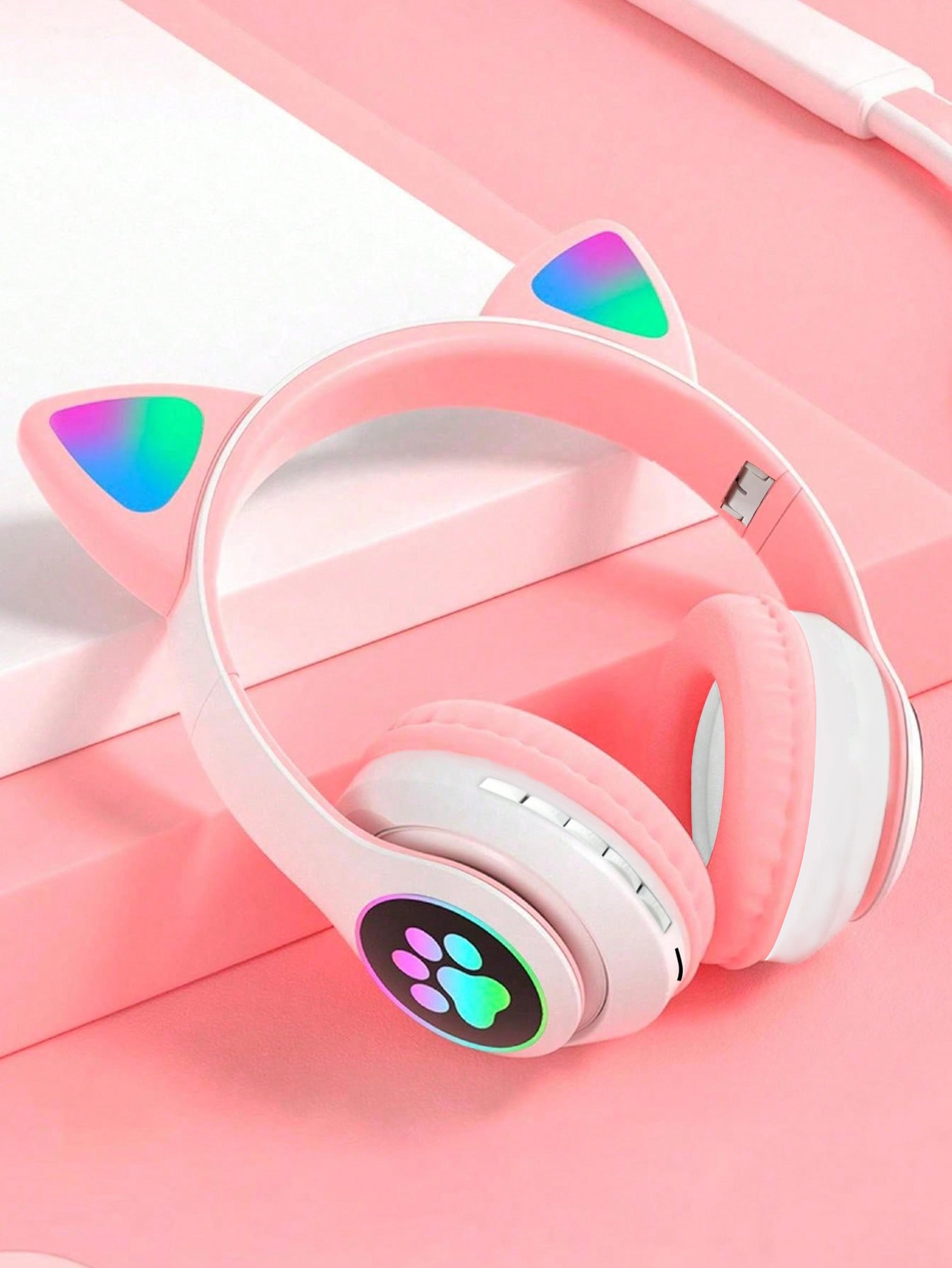 cat ear bluetooth headphones with led lights wireless gaming headset and hd mic
