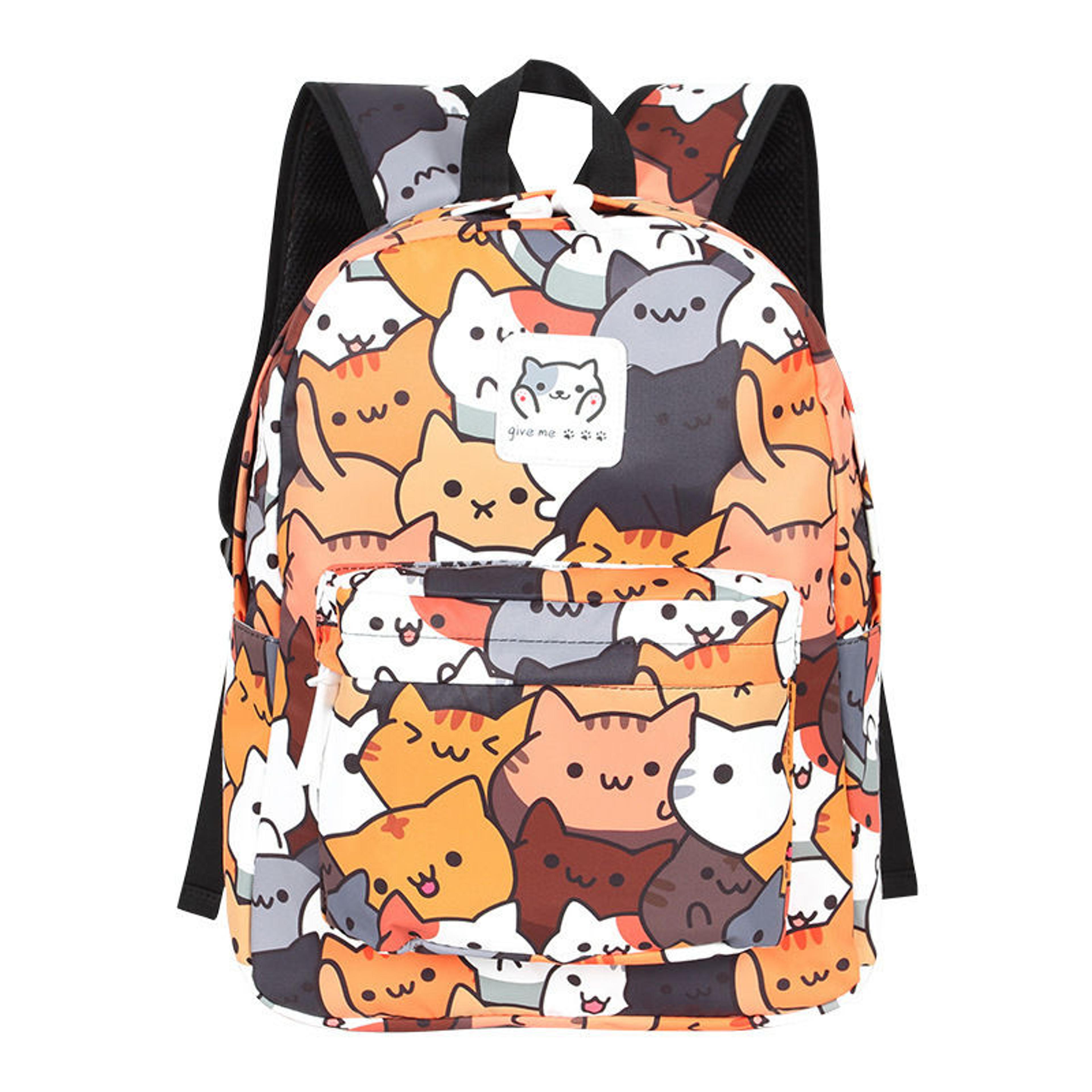 cute cat back to school backpack for kids & teens anime backpack travel book bag