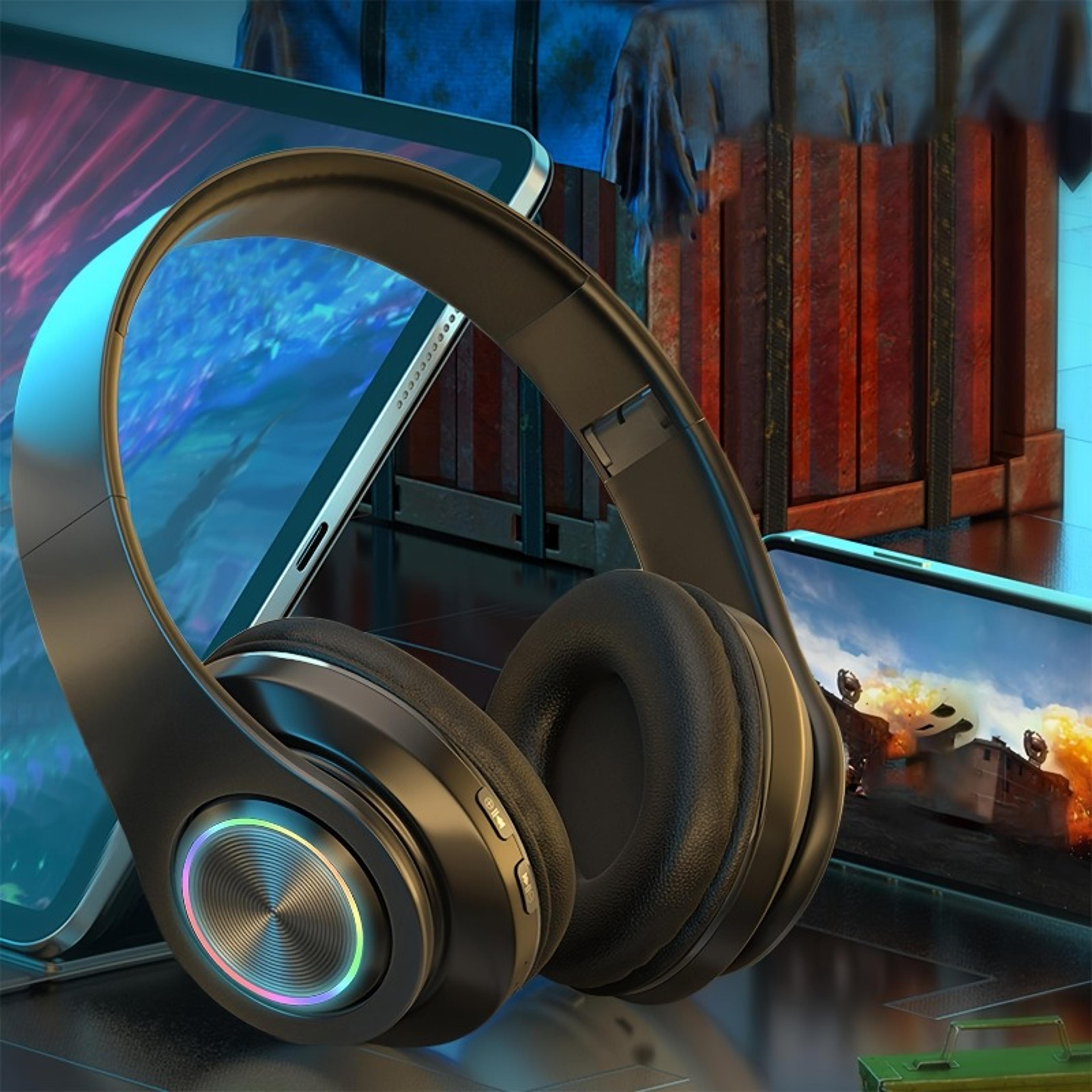 wireless over ear noise cancelling bluetooth headphones with deep bass & foldable led design