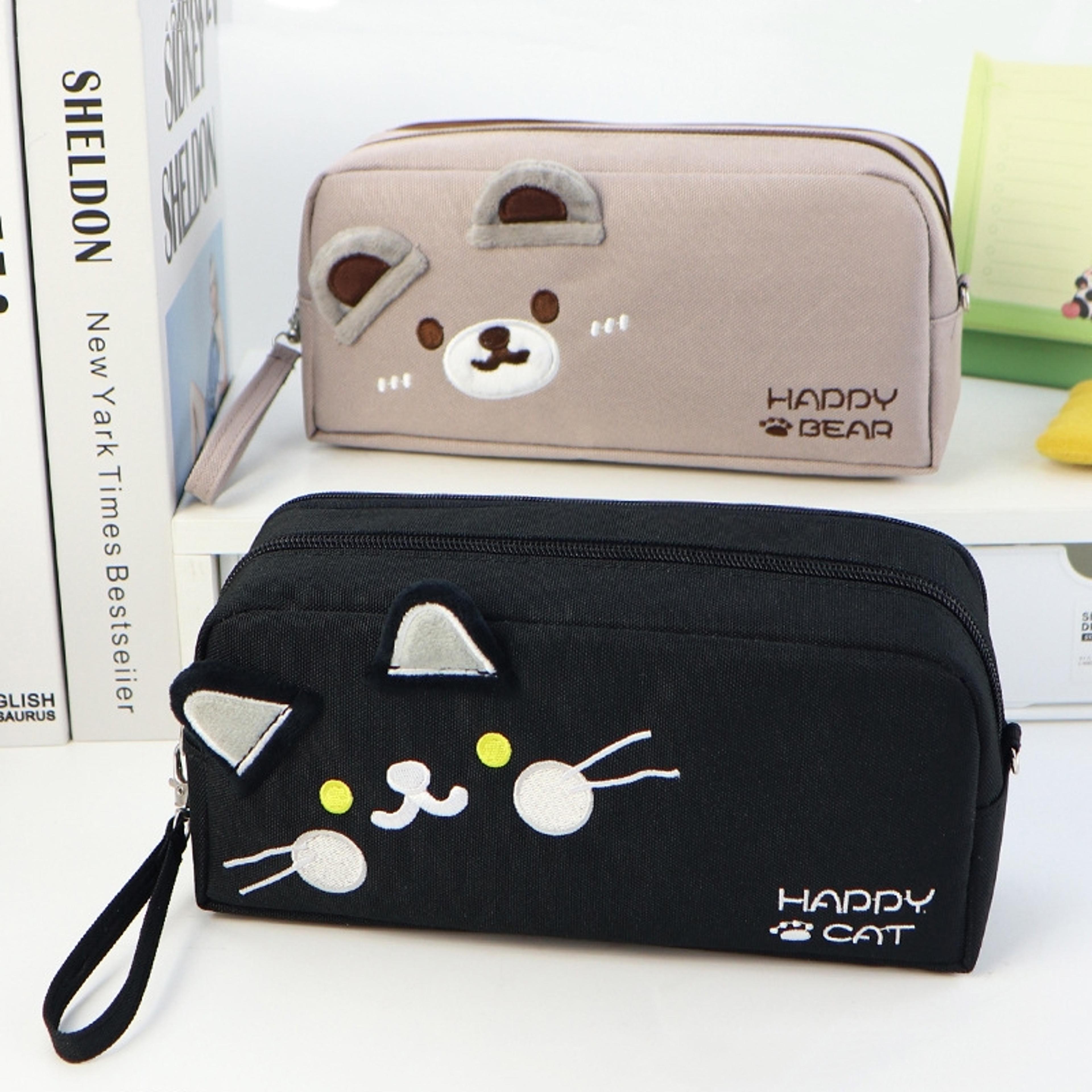 cat pencil case large capacity pencil pouch with mesh pocket for school & office