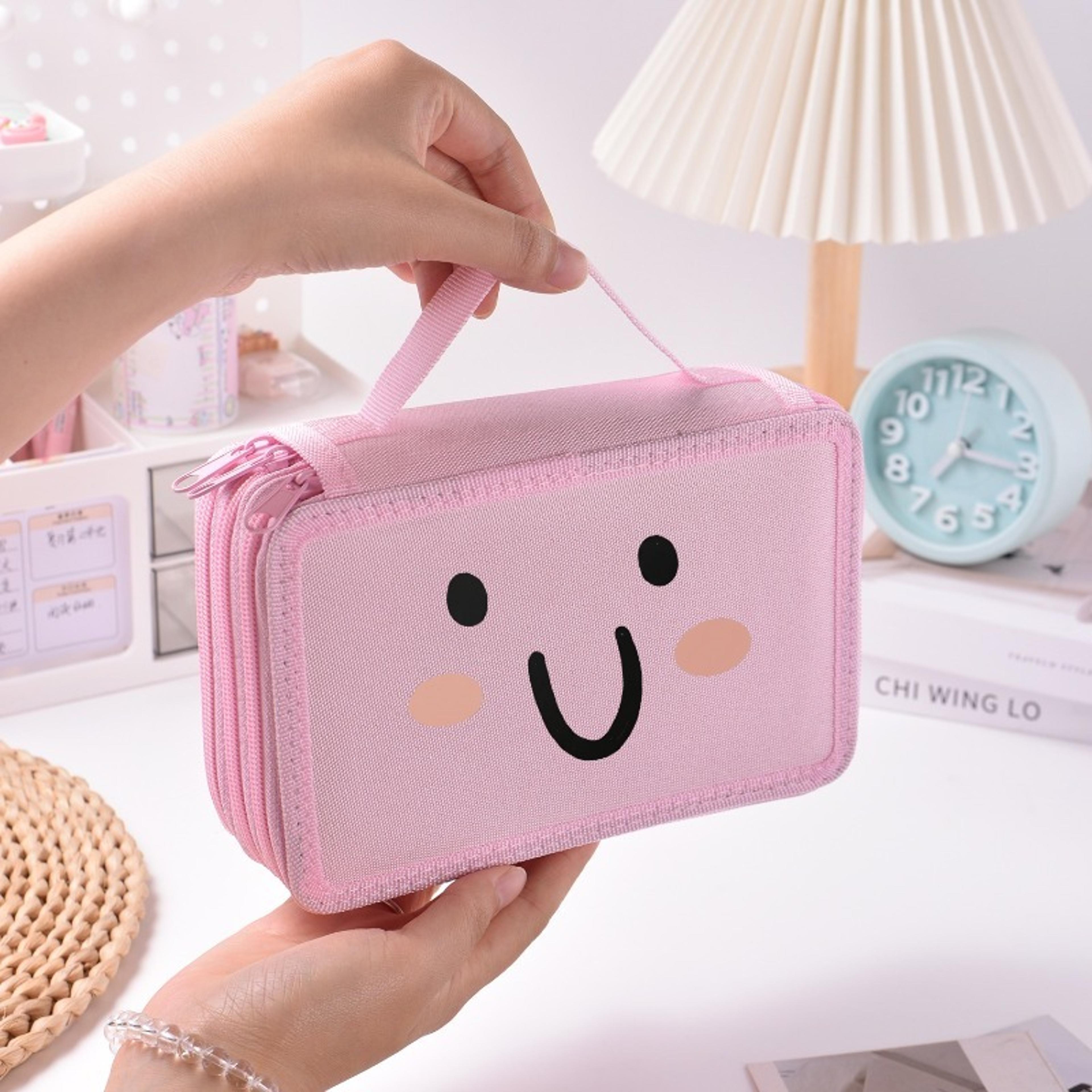 large capacity pencil case with smiley face cute pencil pouch & desk organizer