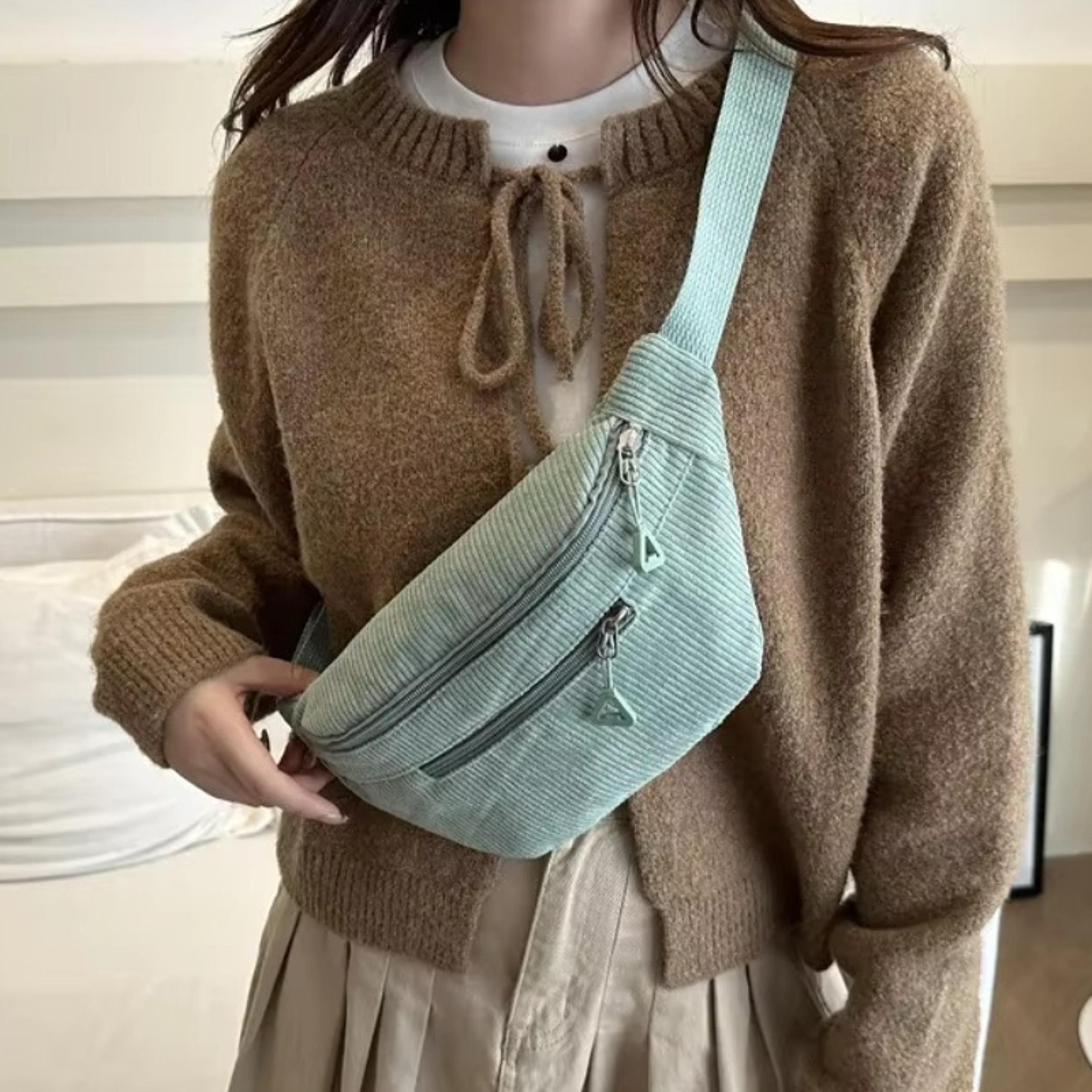 corduroy crossbody bag for women, casual chest sling & waist bag