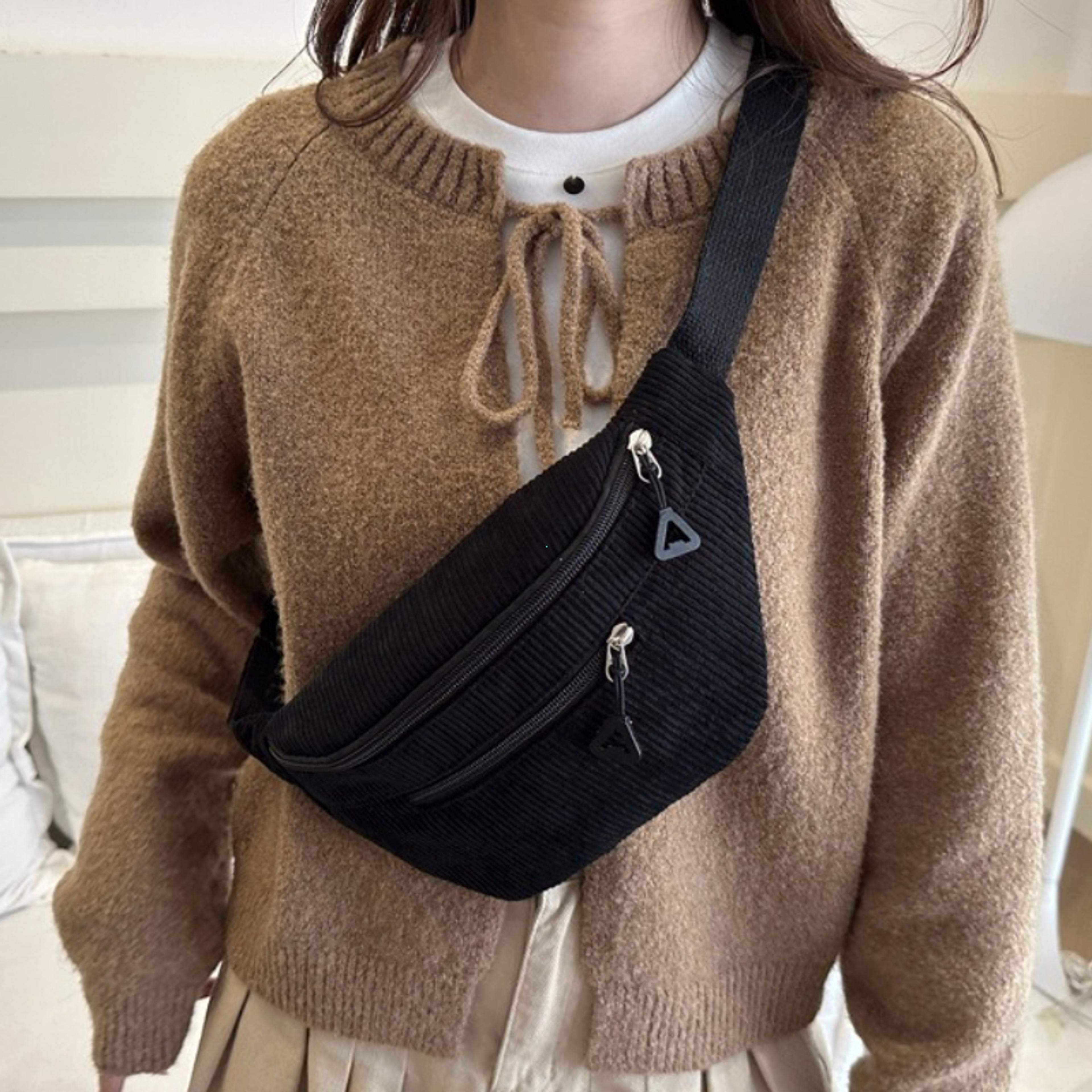 retro corduroy back to school backpack crossbody bag casual sling waist bag style