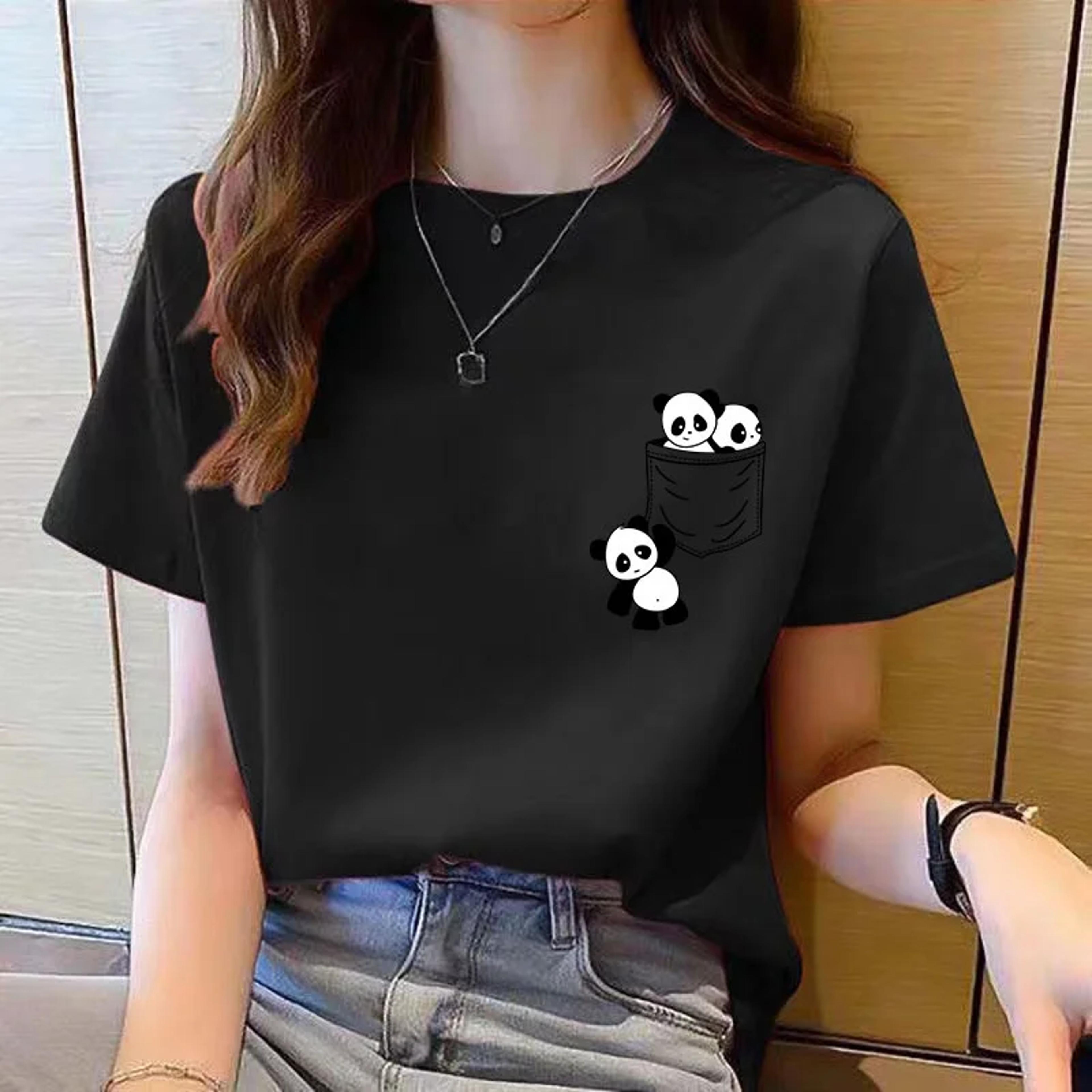 cute pocket panda loose fit summer t shirts