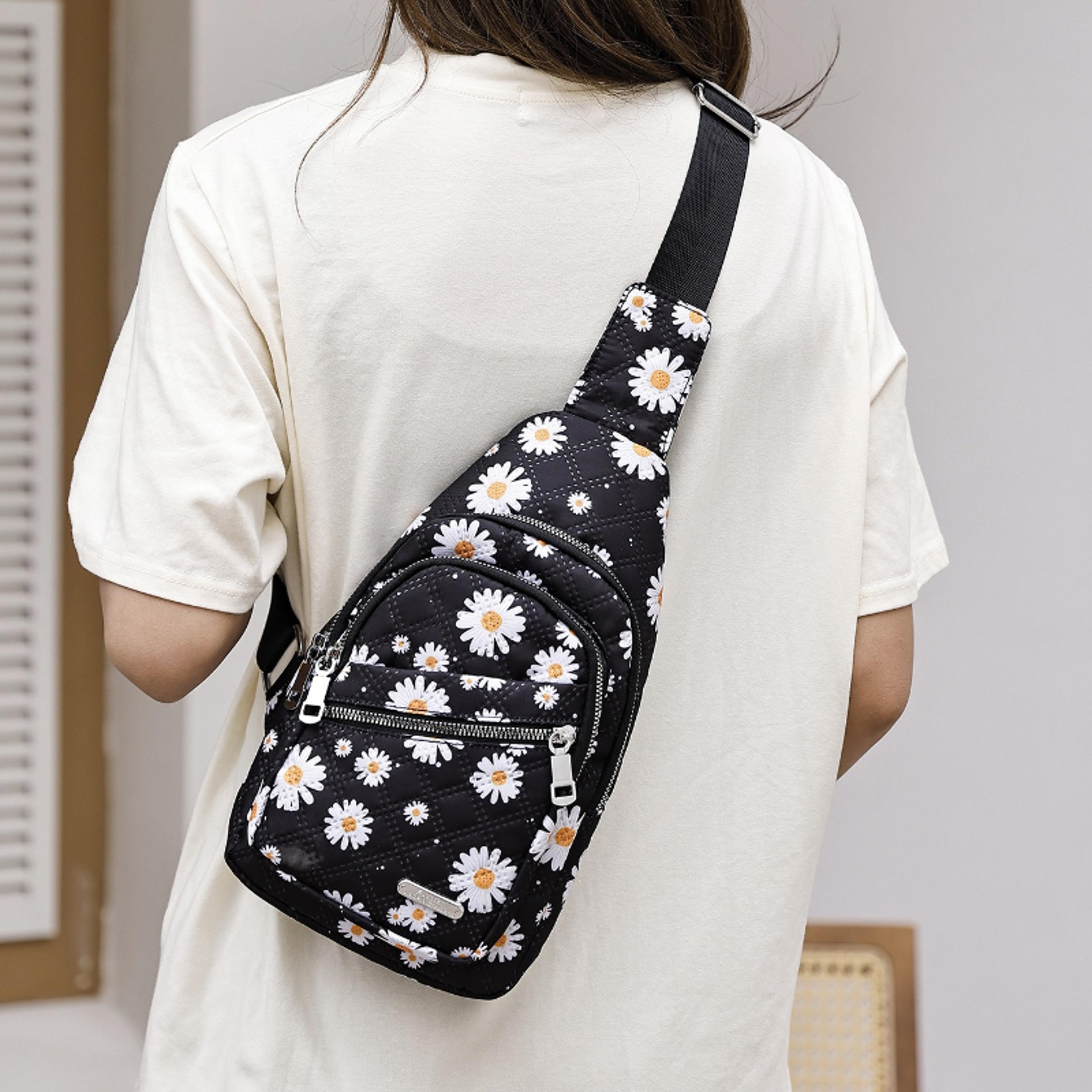 floral nylon sling bag for women travel crossbody chest pack back to school backpack