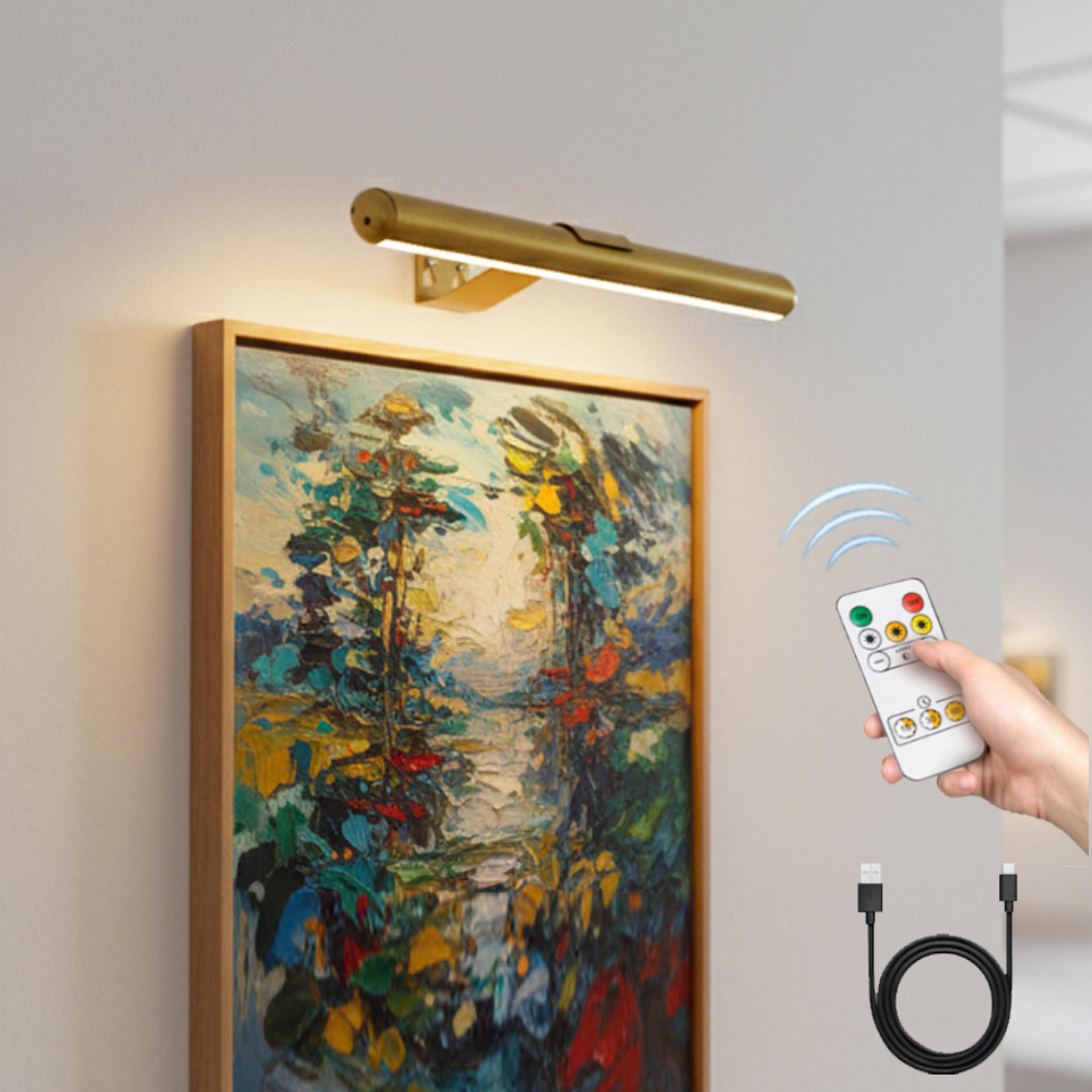 wireless picture light with remote rechargeable battery operated art display lamp