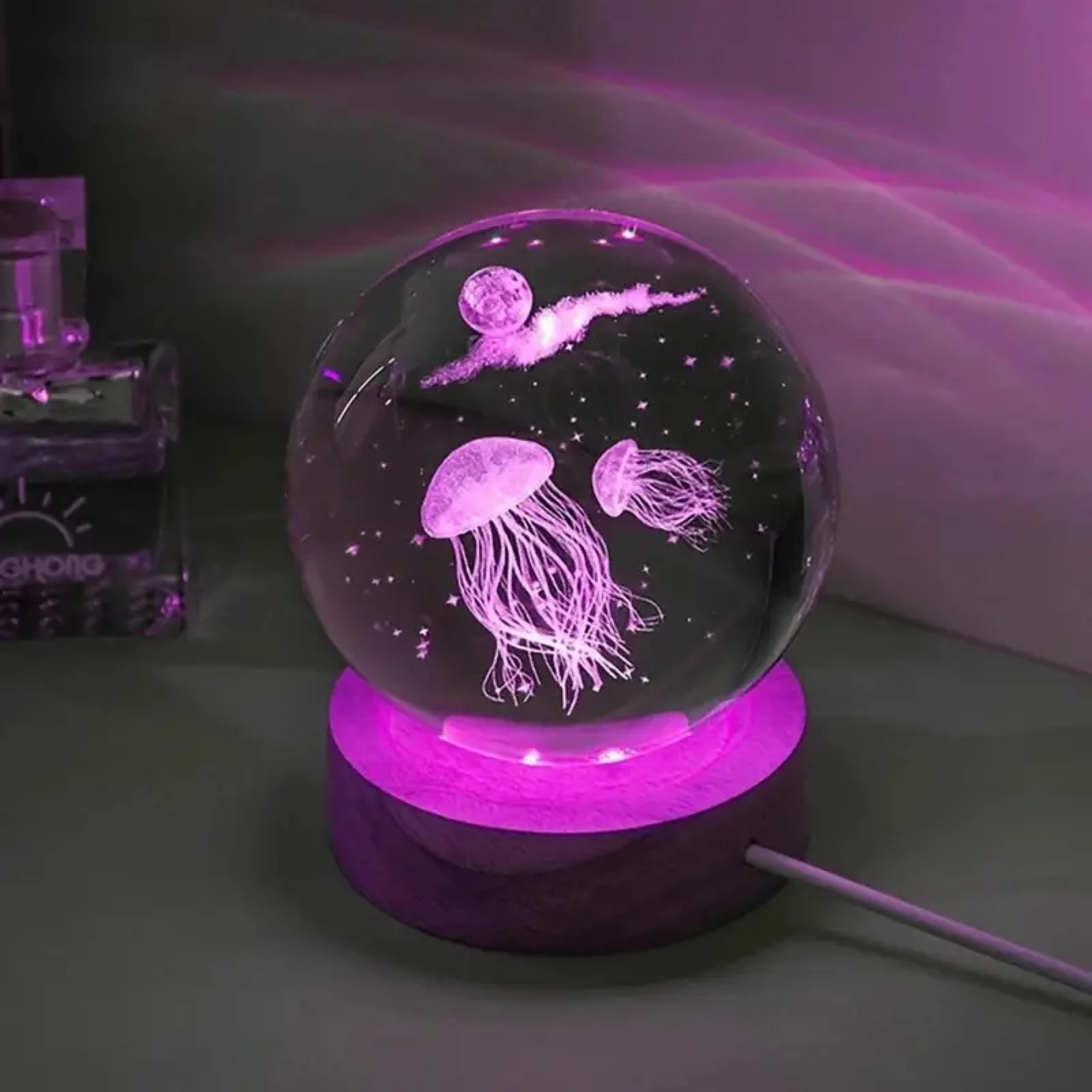 crystal ball jellyfish led night light gift with laser engraved crystal