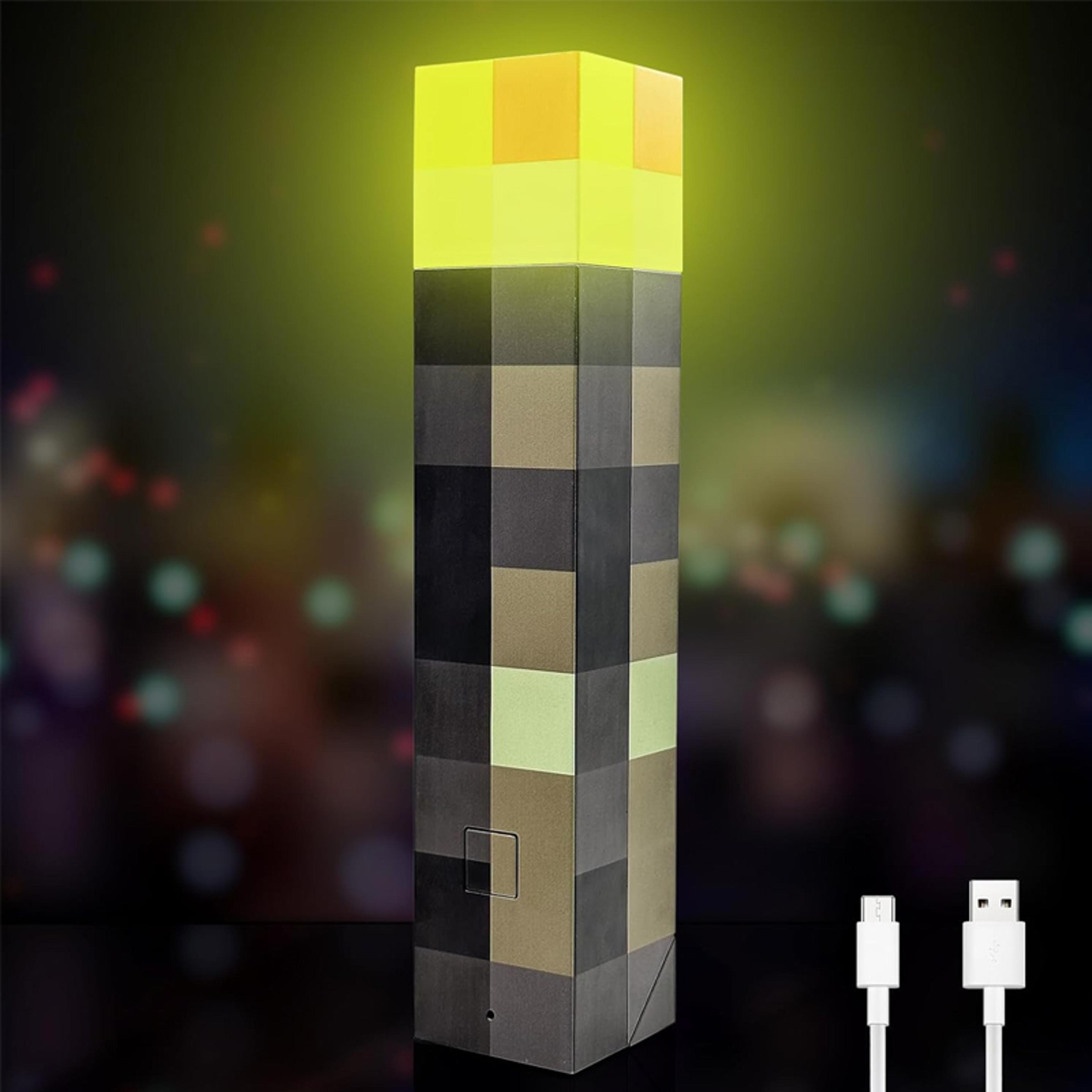 minecraft torch lamp usb rechargeable led night light for kids bedroom & gaming room decor