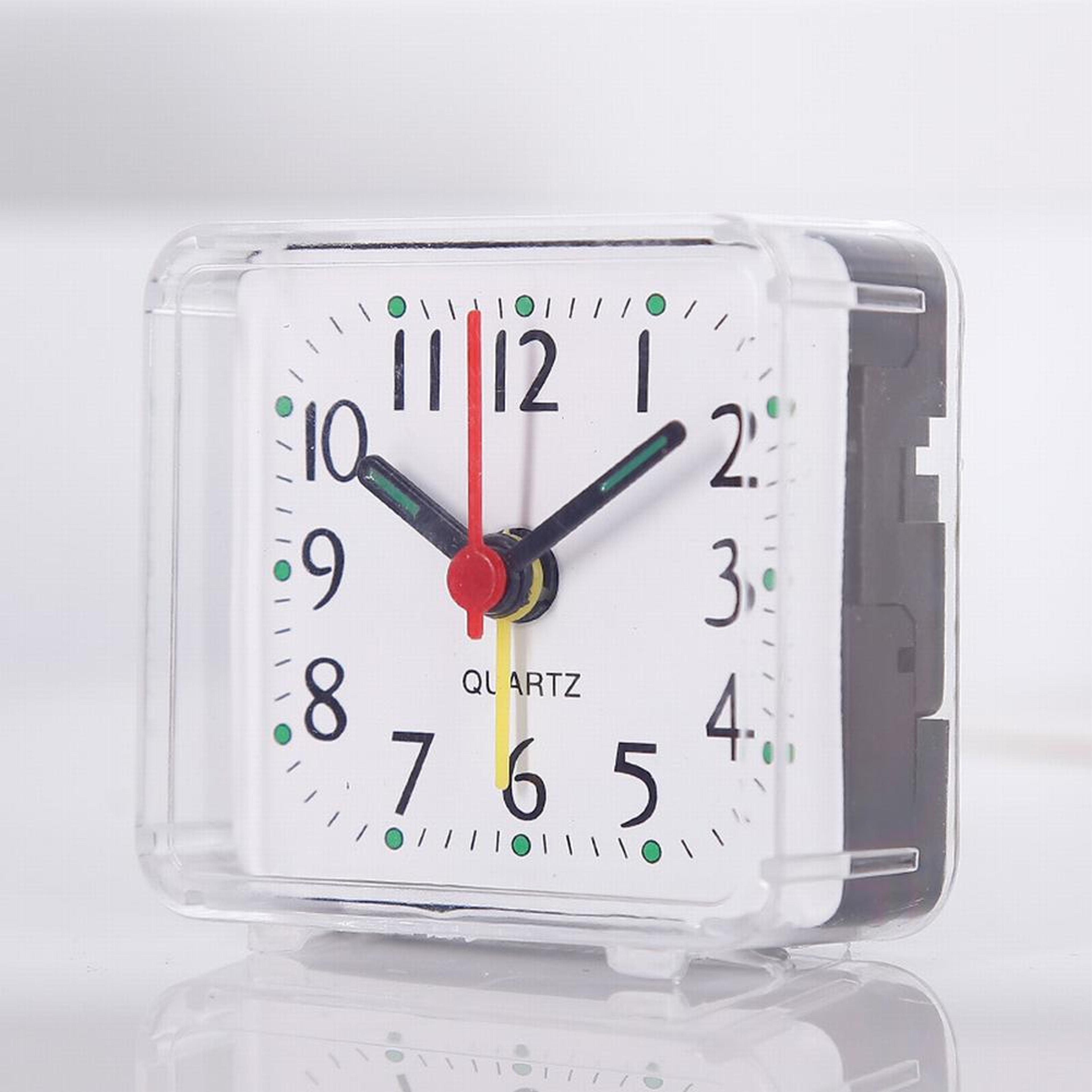 compact operated alarm clock silent quartz small bedside analog clock for bedroom & travel