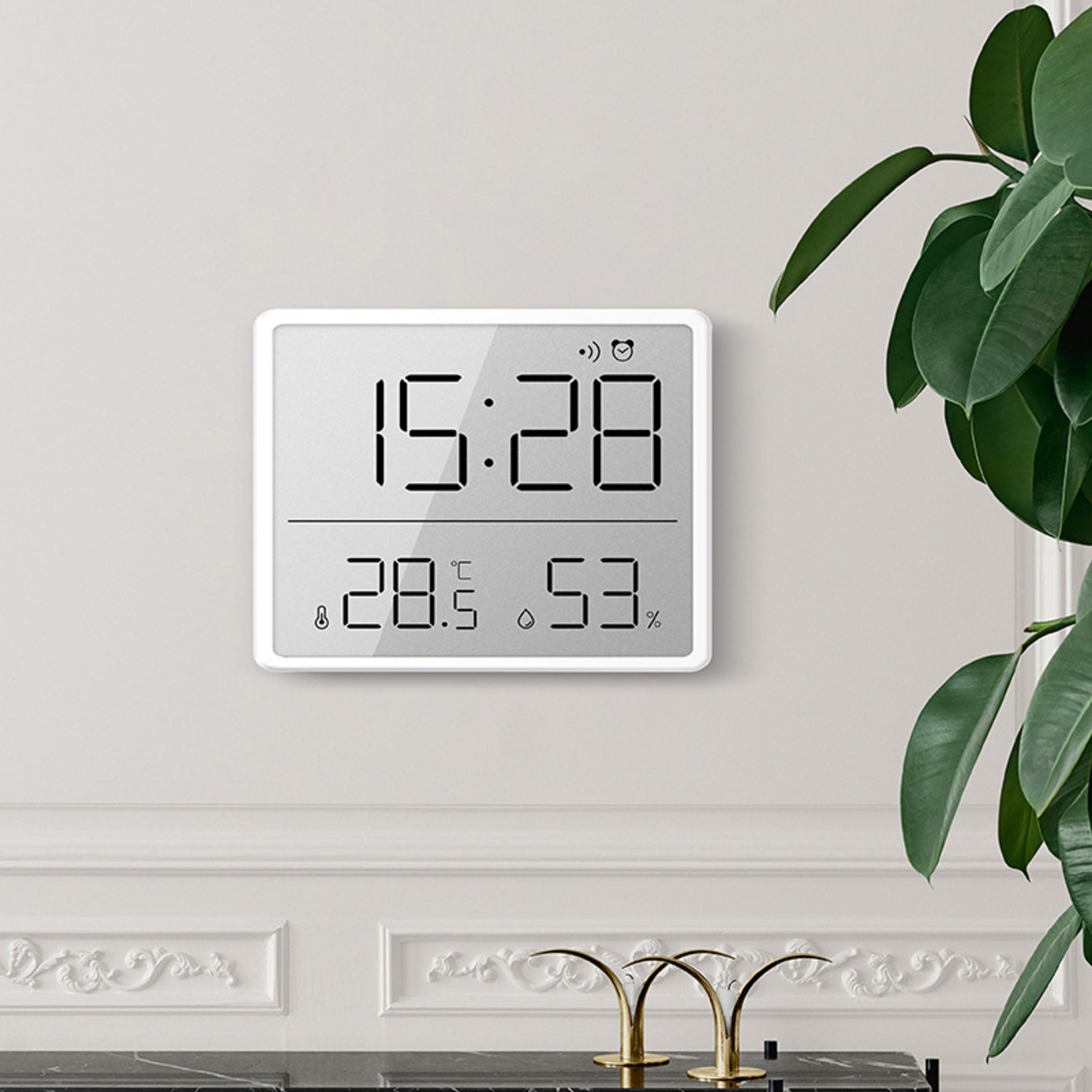 ultra thin digital alarm clock with large lcd display, temperature & humidity monitor, magnetic desk clock