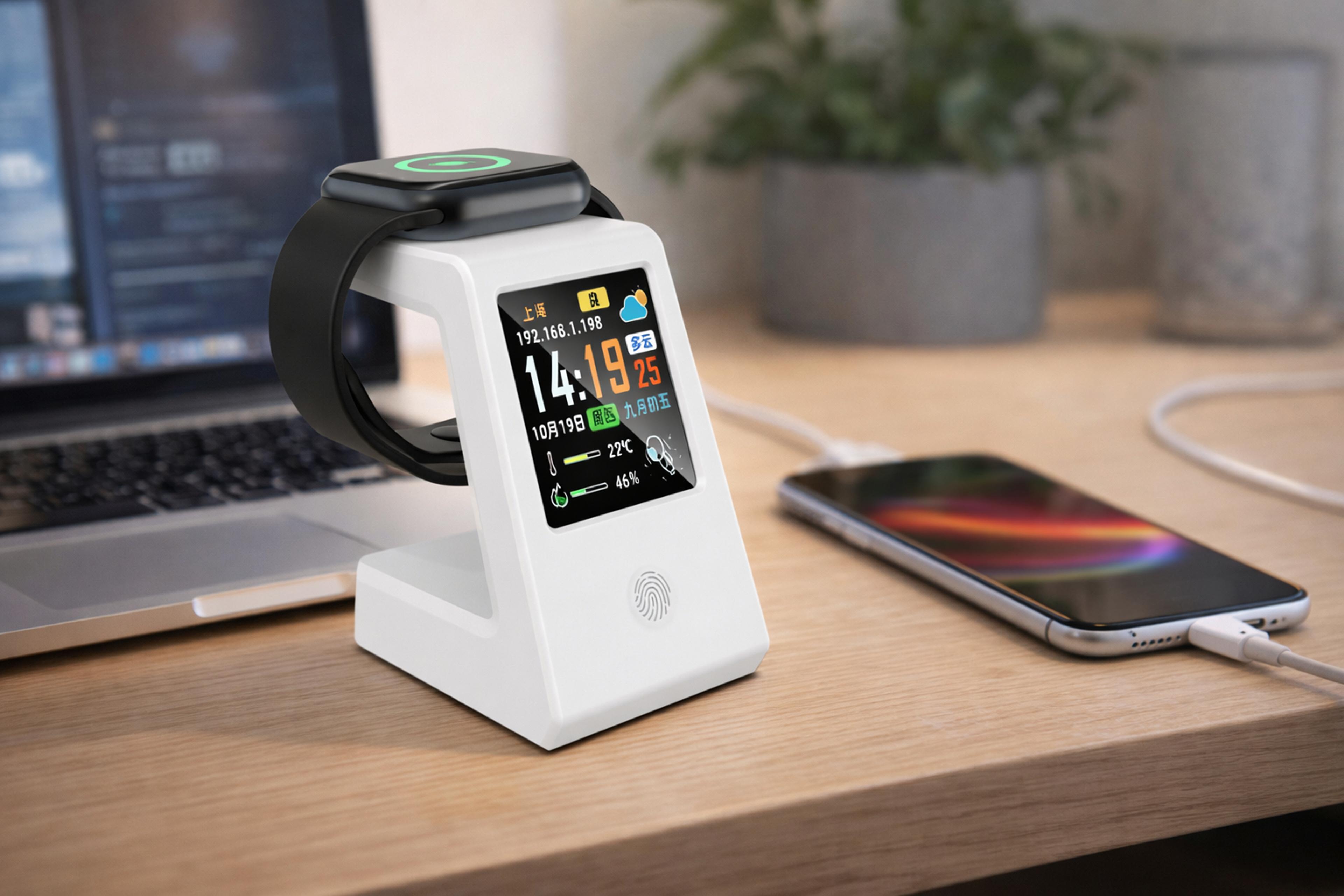 smart wifi weather clock with wireless charging & real time weather display