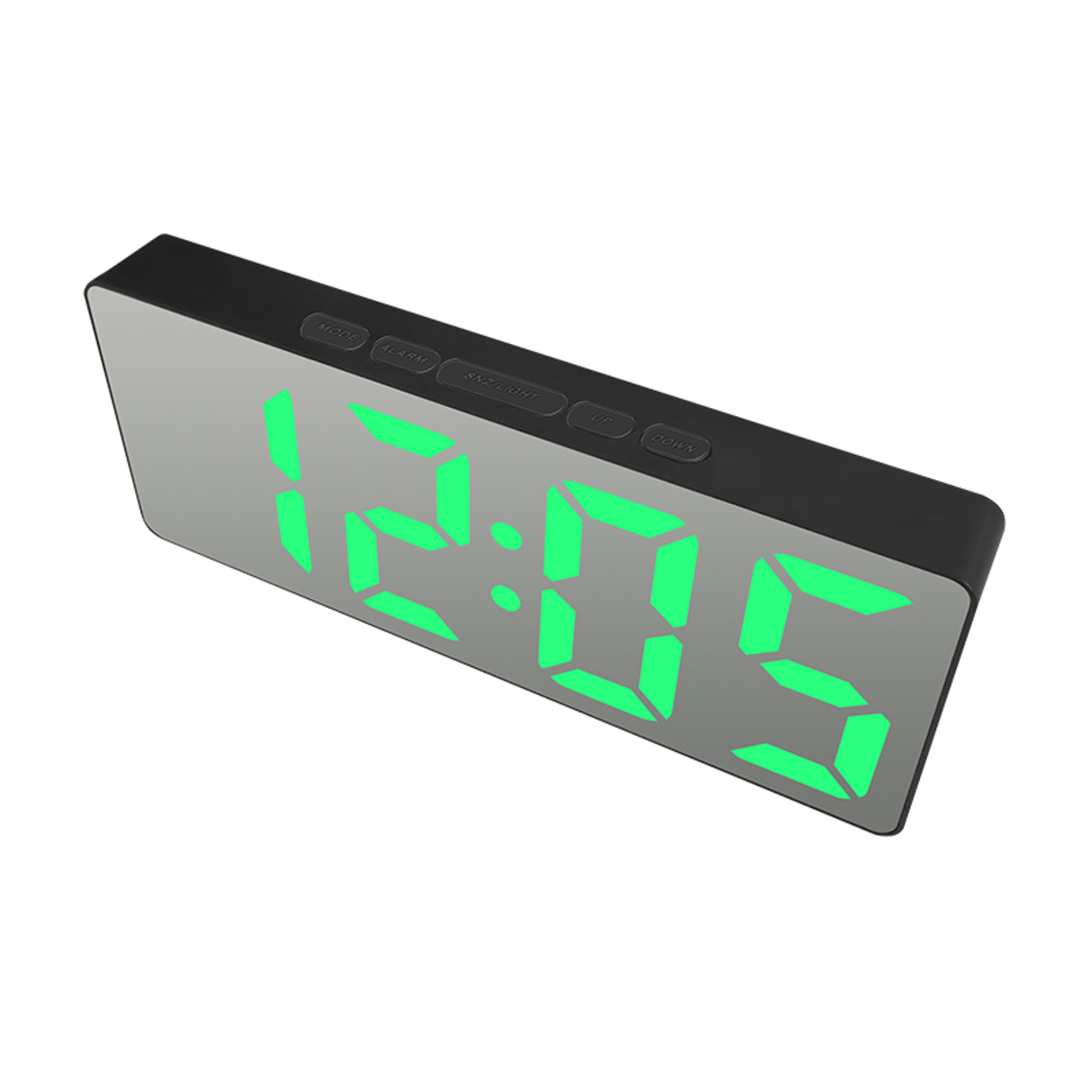 curved led mirror alarm clock with large display, usb & powered digital desk clock