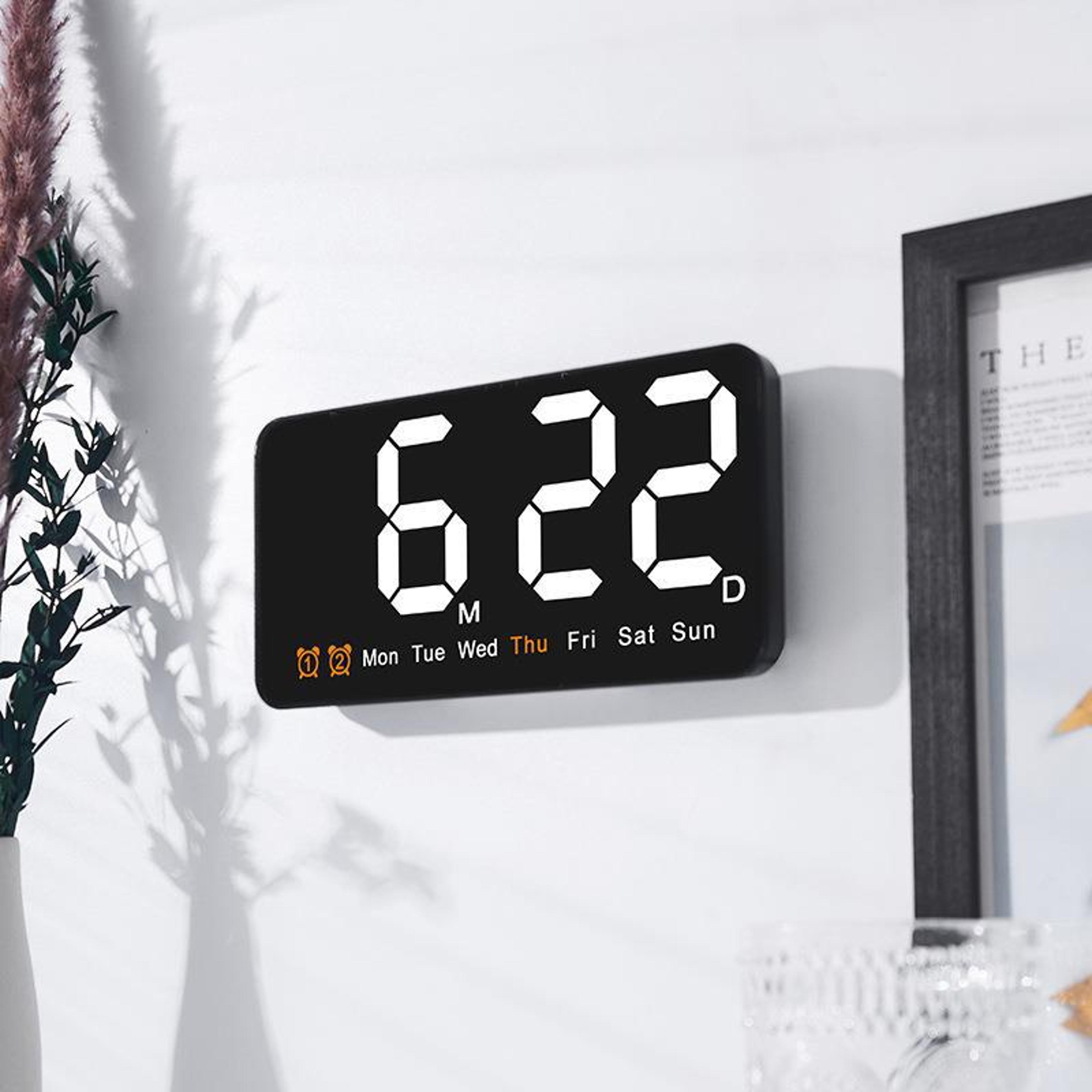 large digital wall clock with voice control, led display, dual alarm & temperature display