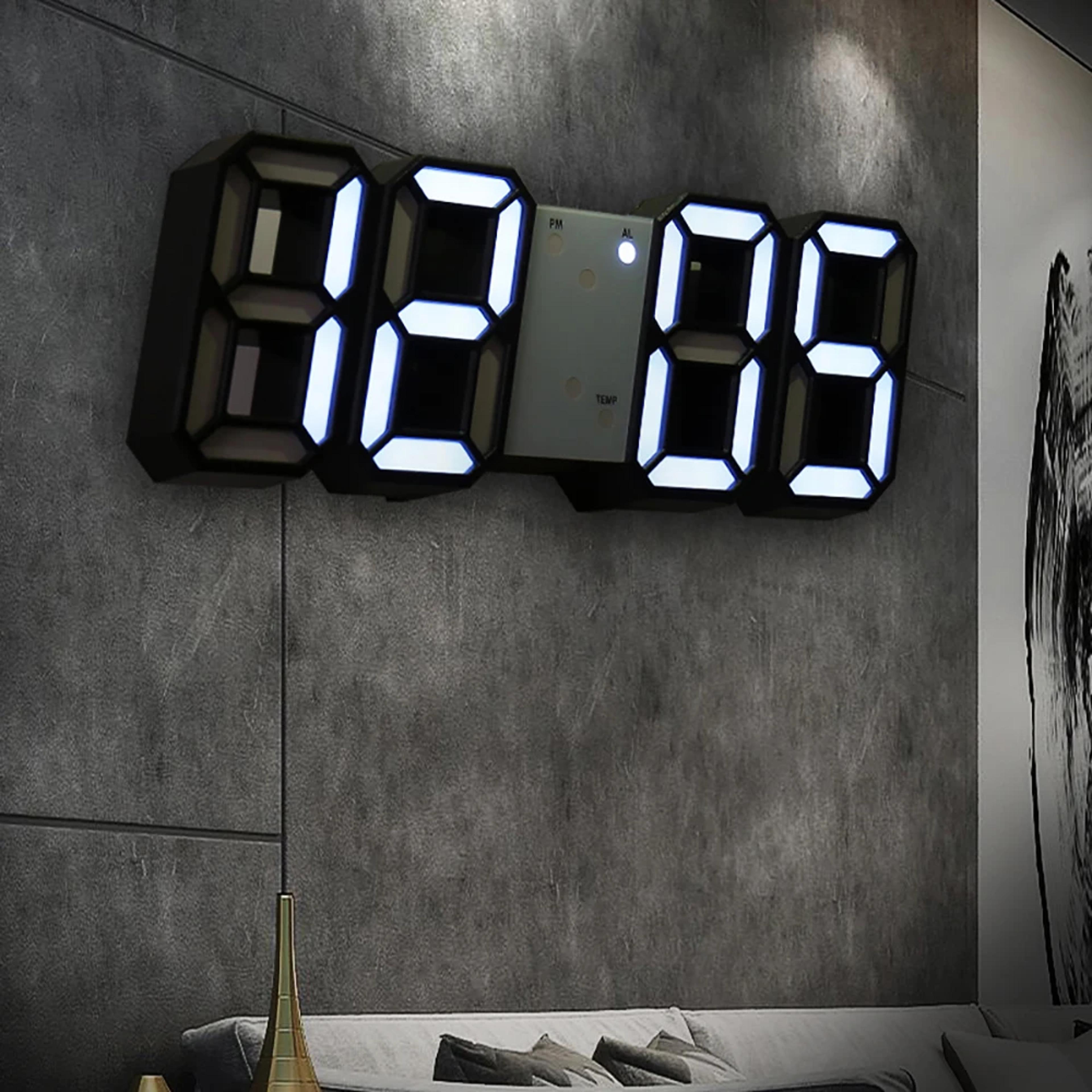 lumi time led digital wall clock with alarm, date, temperature & usb power