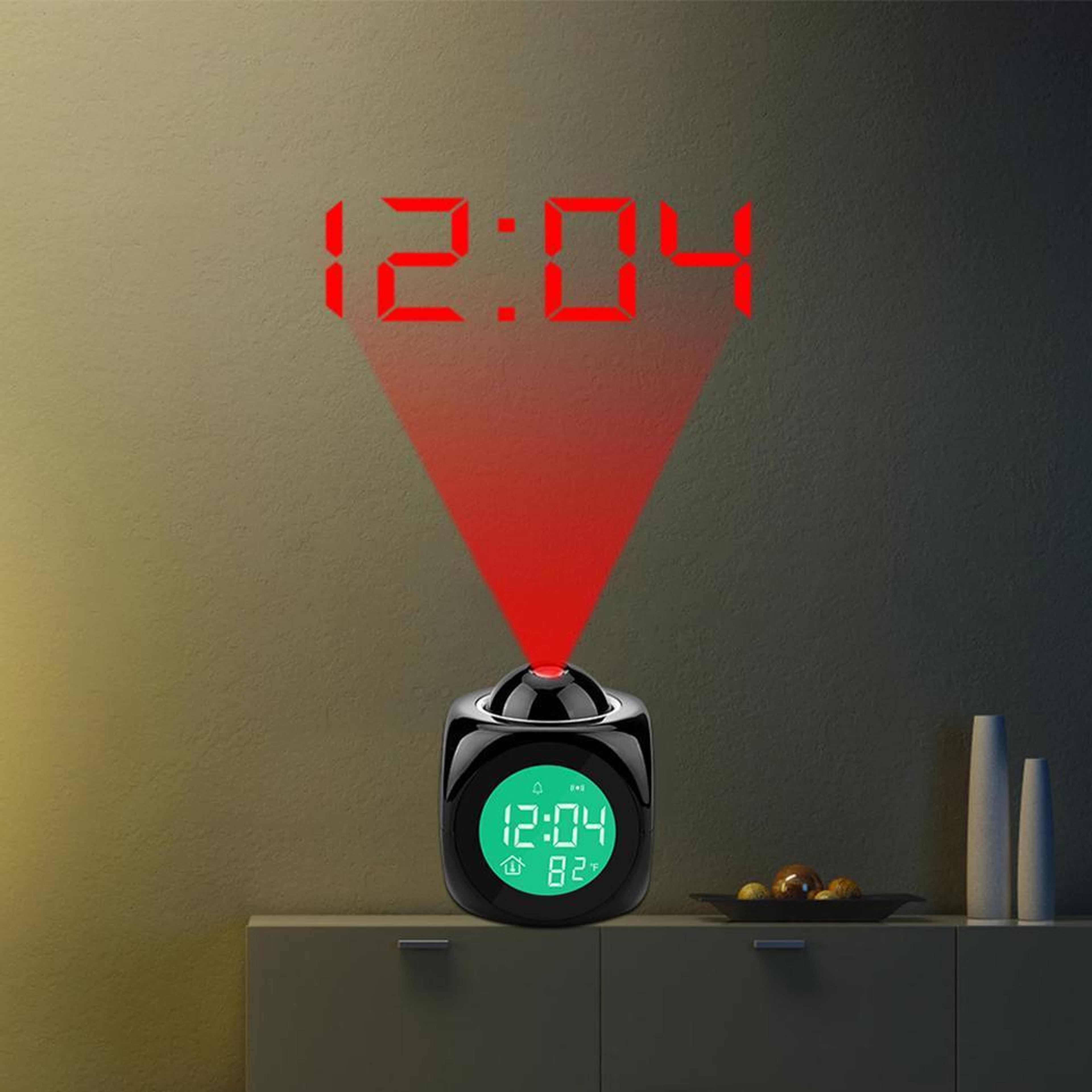 smart projection alarm clock with voice time, temperature display & snooze