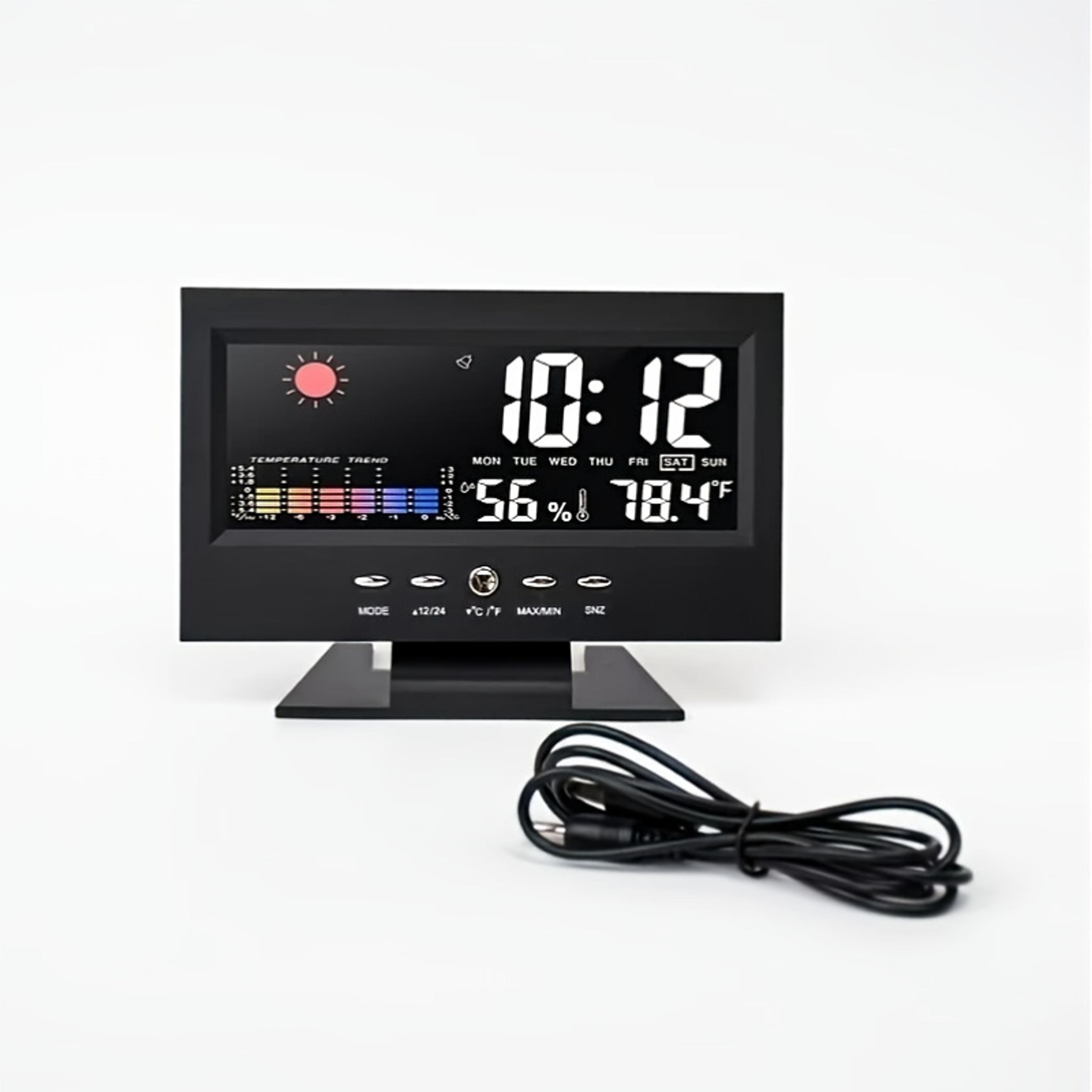 lumi cast digital weather clock with large backlit display, voice control & usb power