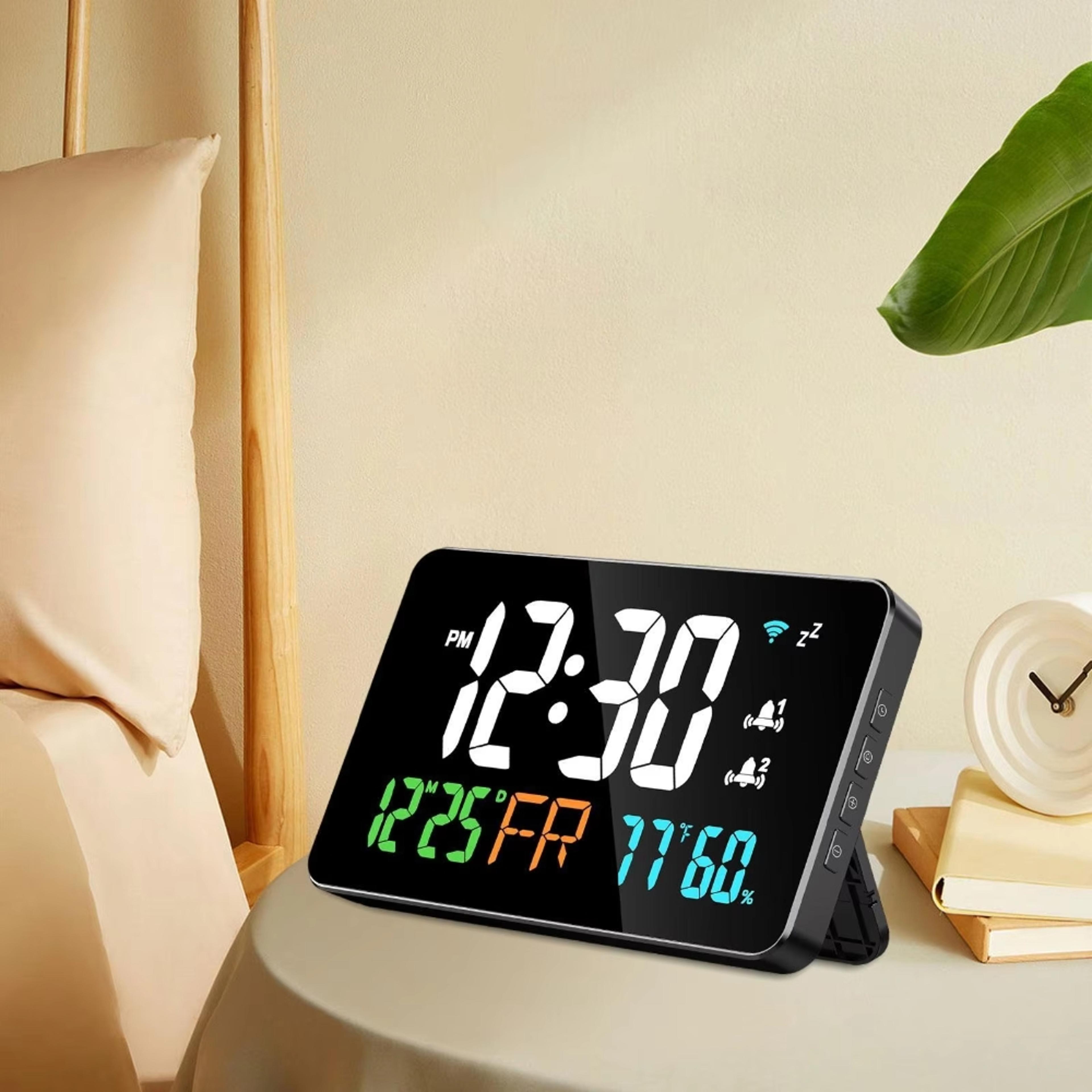 tuya wifi digital clock with smart thermometer hygrometer & led calendar display