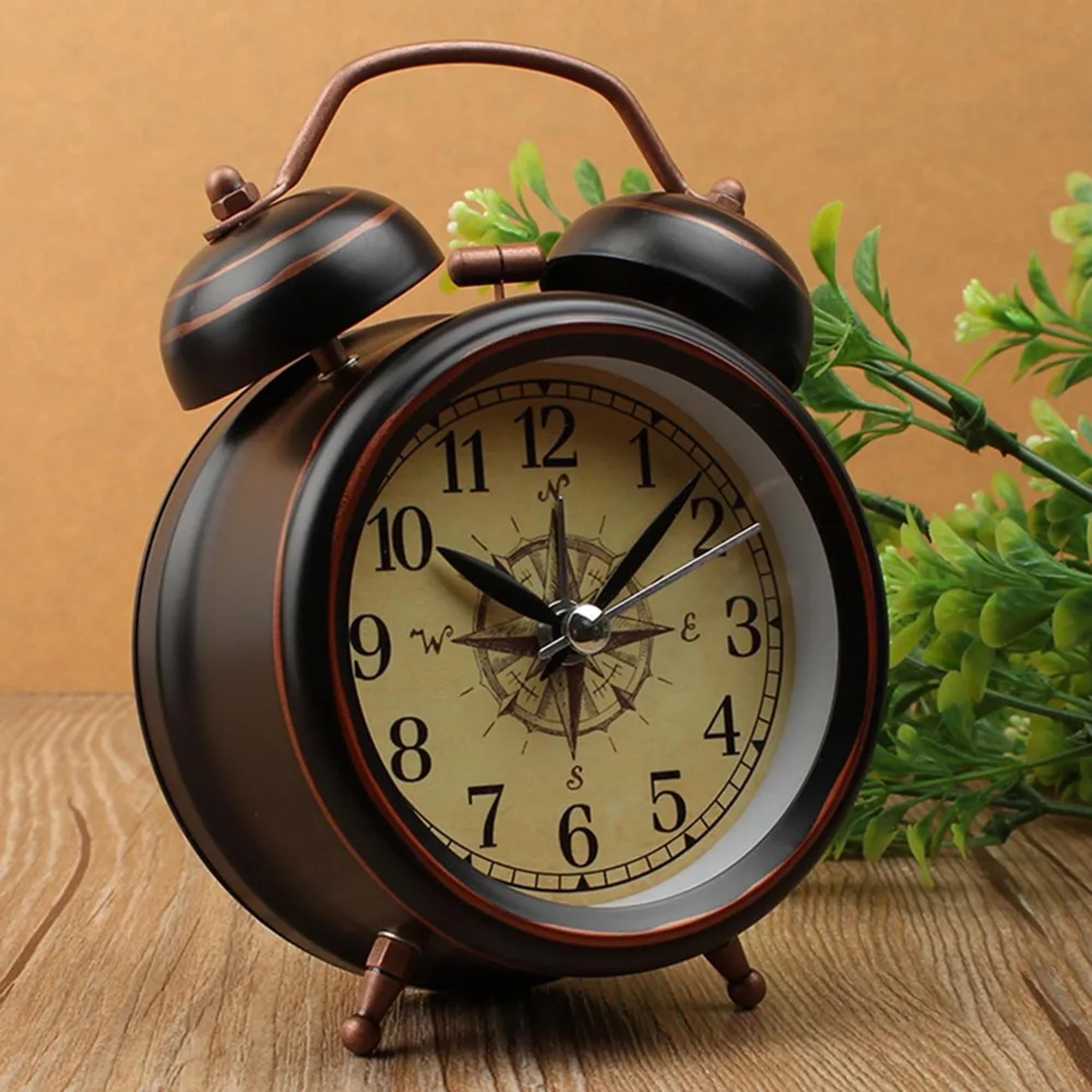 vintage alarm clock with night light & silent sweep retro bedside metal clock