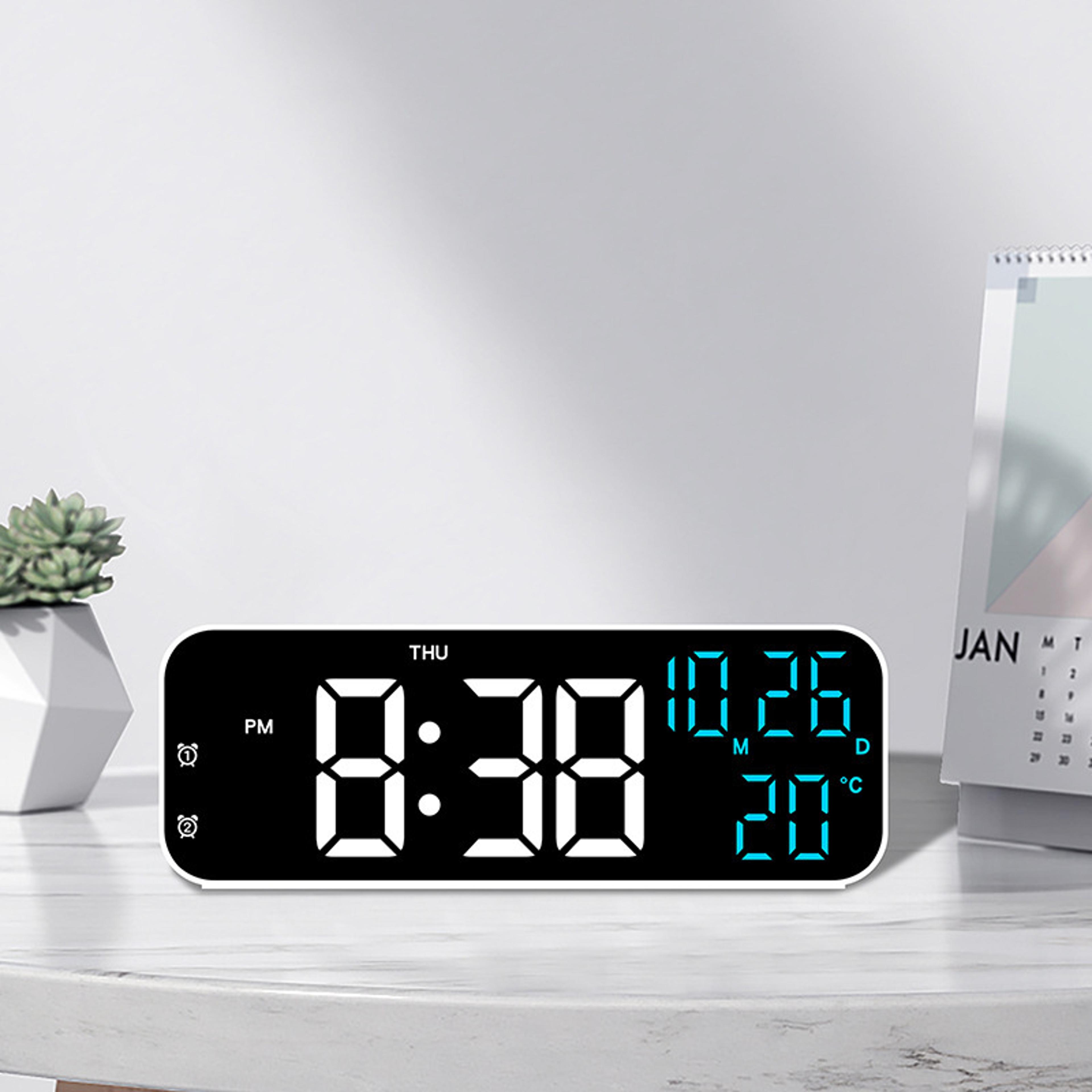 smart led digital alarm clock with voice control, temperature display & night mode