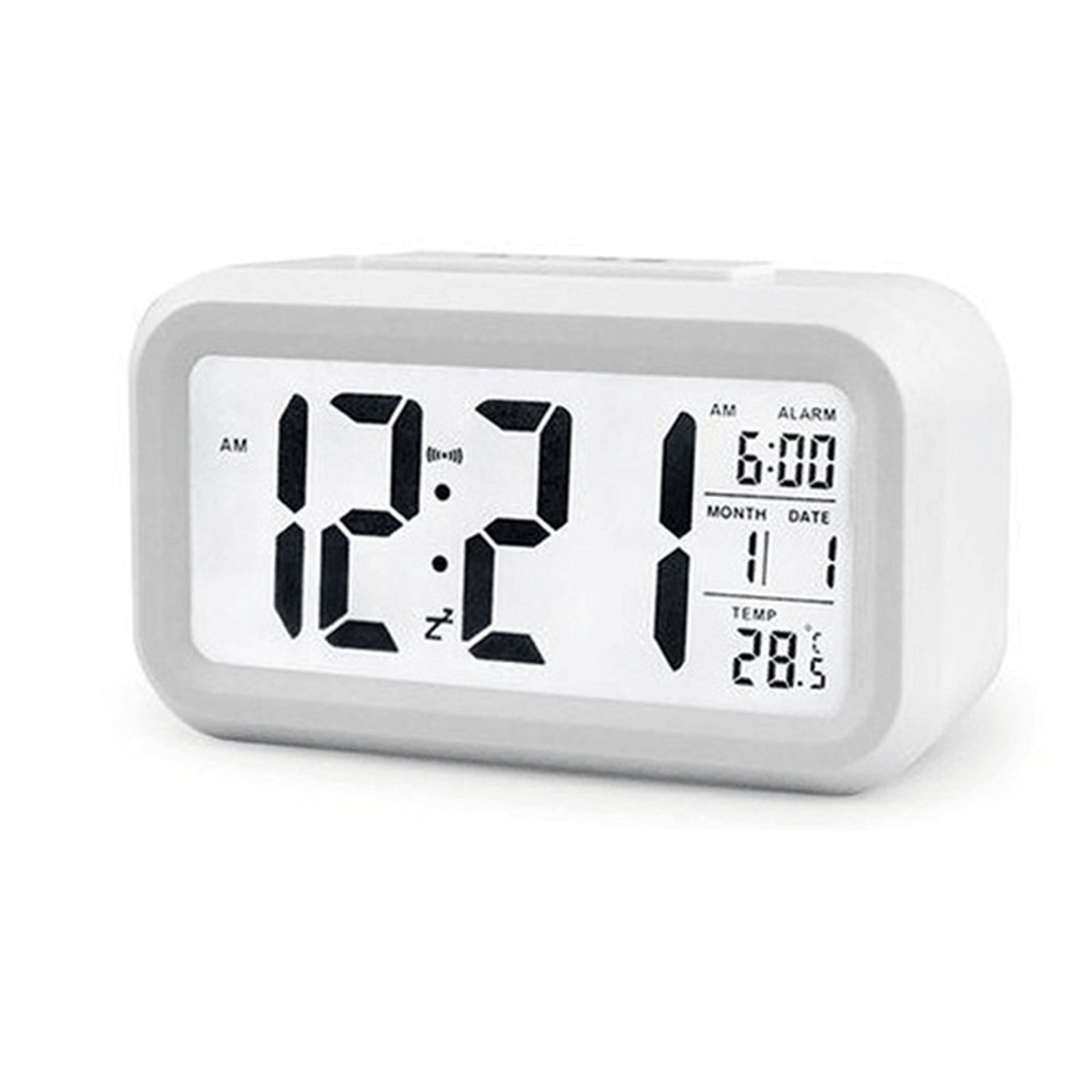 digital alarm clock with lcd display, alarms, temperature, snooze & night light battery powered
