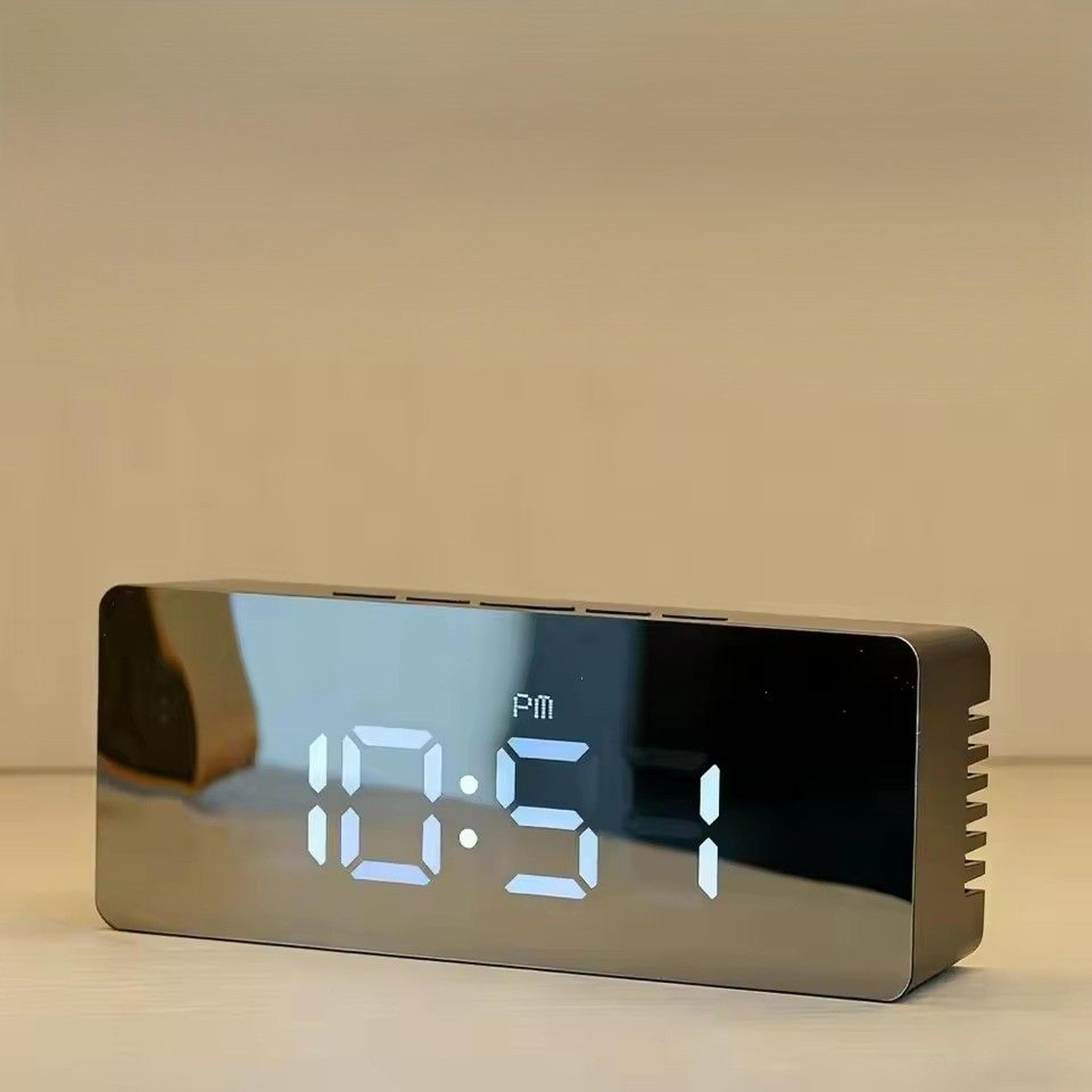 lumi mirror digital alarm clock with large led display, adjustable brightness & snooze for bedroom desk